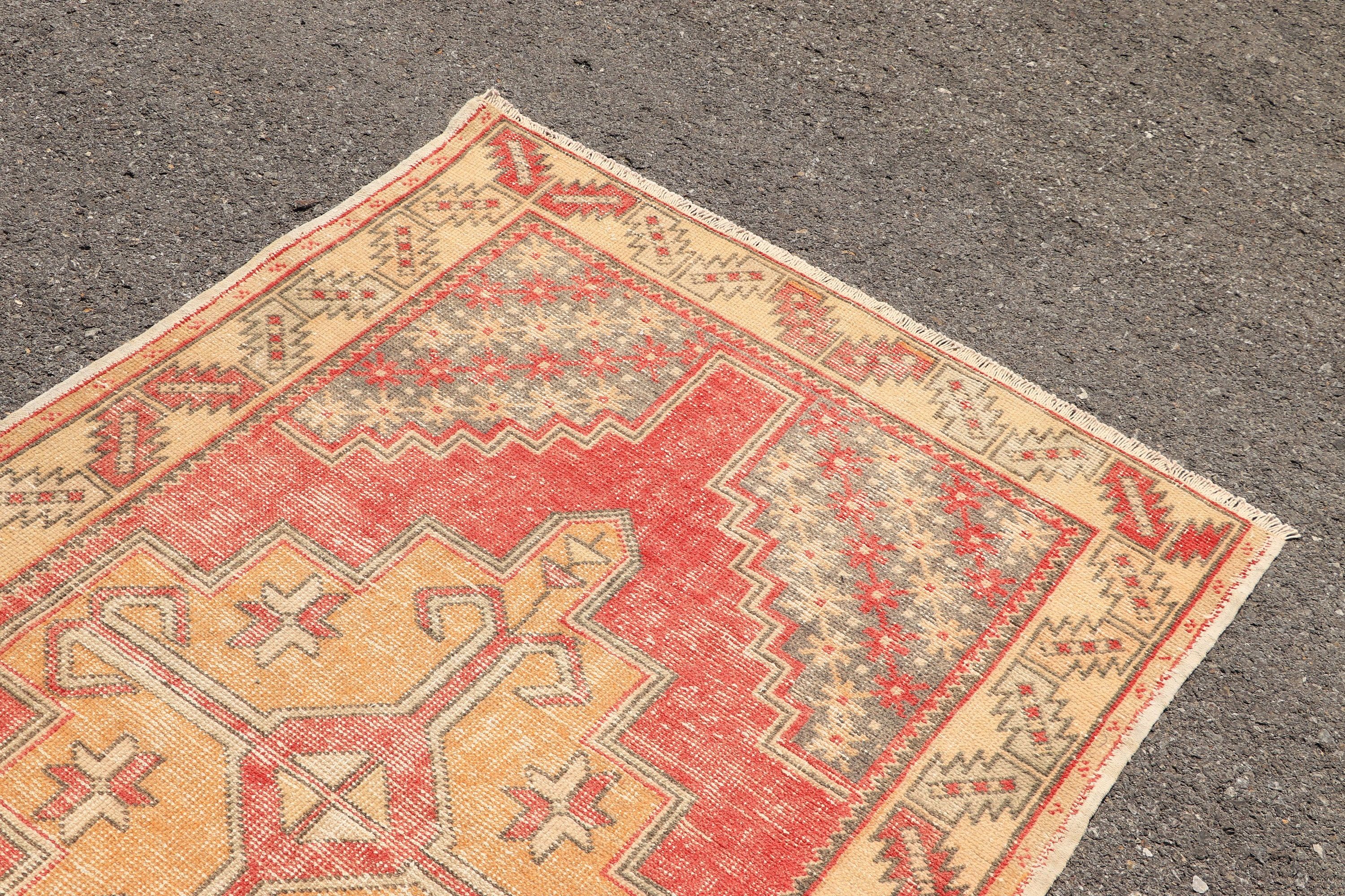 Antique Rug, Red Moroccan Rug, 3.6x7.5 ft Area Rug, Vintage Rugs, Floor Rug, Rugs for Kitchen, Muted Rugs, Turkish Rug, Living Room Rugs