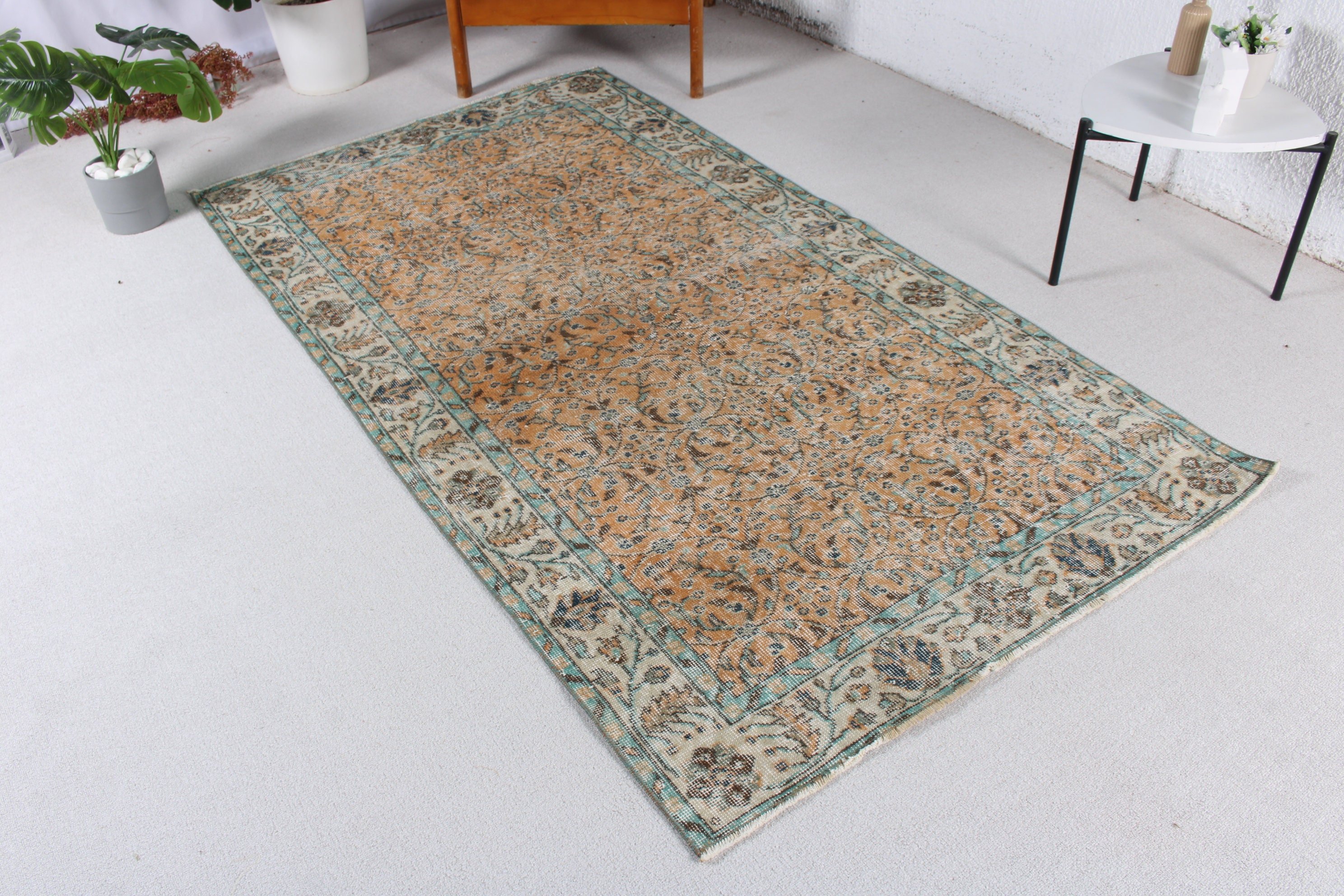 Vintage Rug, Flatweave Rugs, Indoor Rug, Rugs for Indoor, Orange Neutral Rugs, 3.9x7 ft Area Rug, Neutral Rug, Kitchen Rugs, Turkish Rug