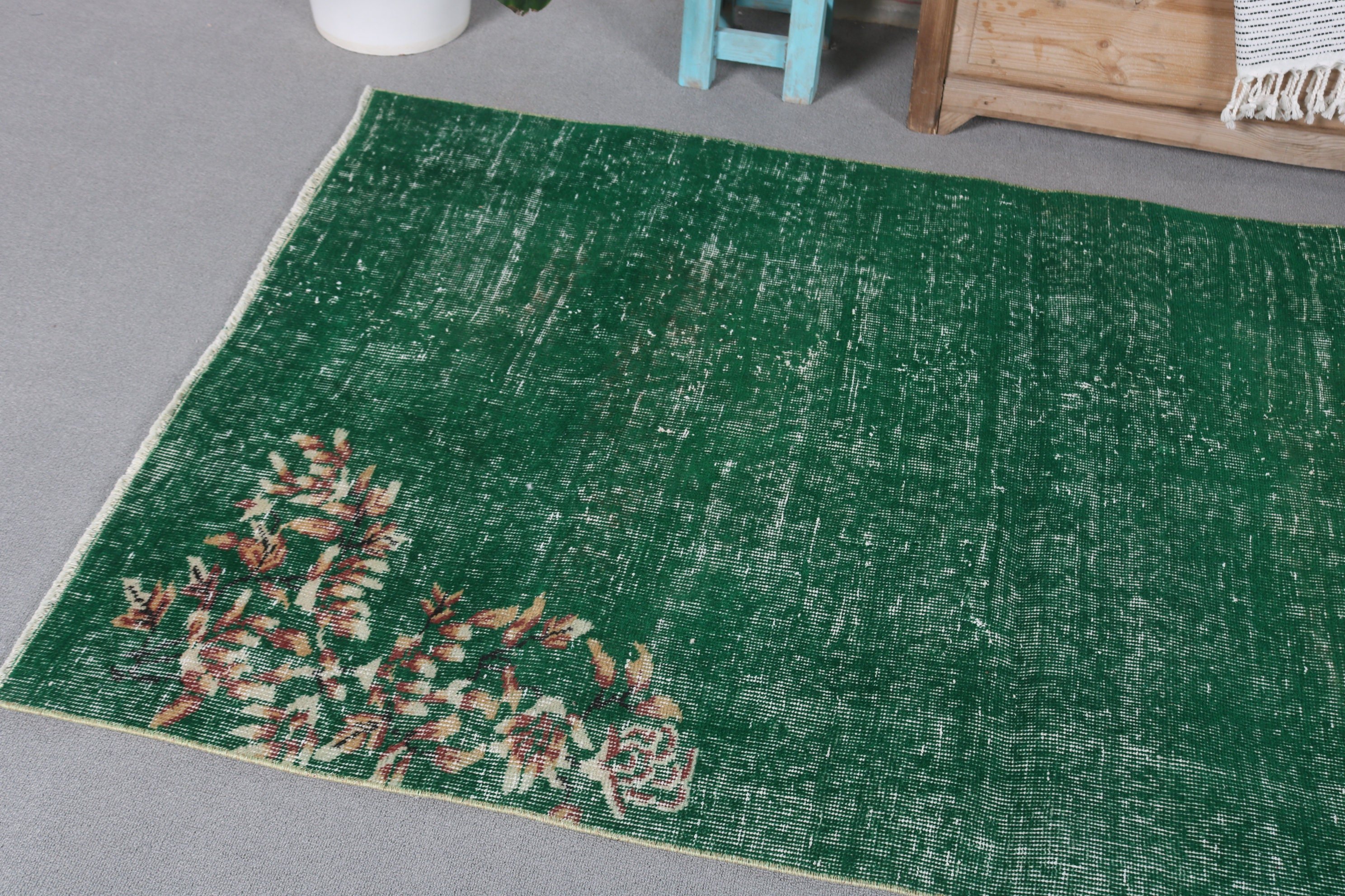 Home Decor Rugs, 3.7x6.6 ft Area Rug, Dining Room Rug, Green Anatolian Rug, Anatolian Rug, Retro Rug, Turkish Rug, Vintage Rug, Indoor Rug