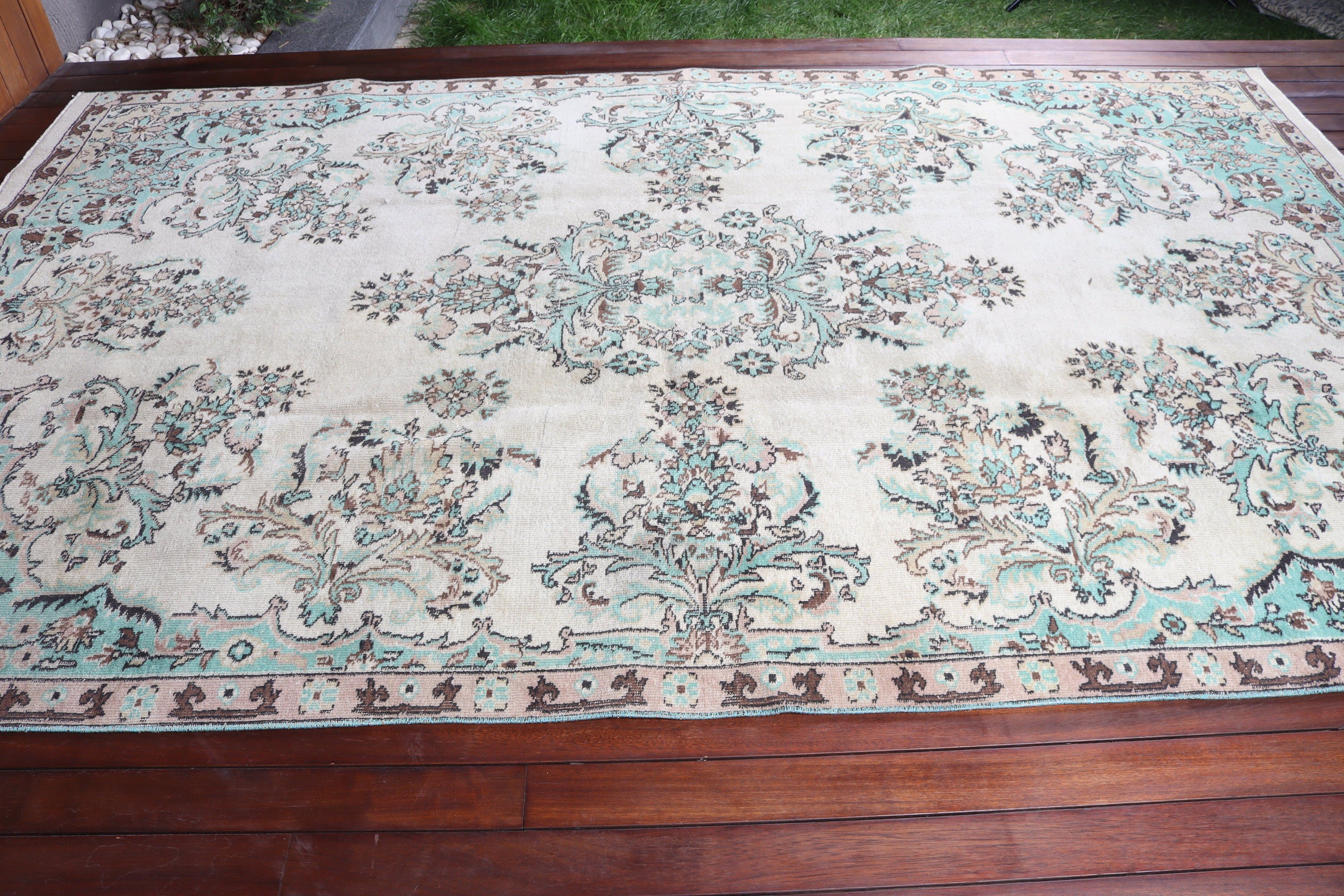 Büyük Oushak Halıları, Büyük Boho Halısı, Türk Halıları, Yer Halısı, Vintage Halılar, Fas Halısı, Bej Mutfak Halısı, Aztek Halısı, 6,4x10,4 ft Büyük Halı