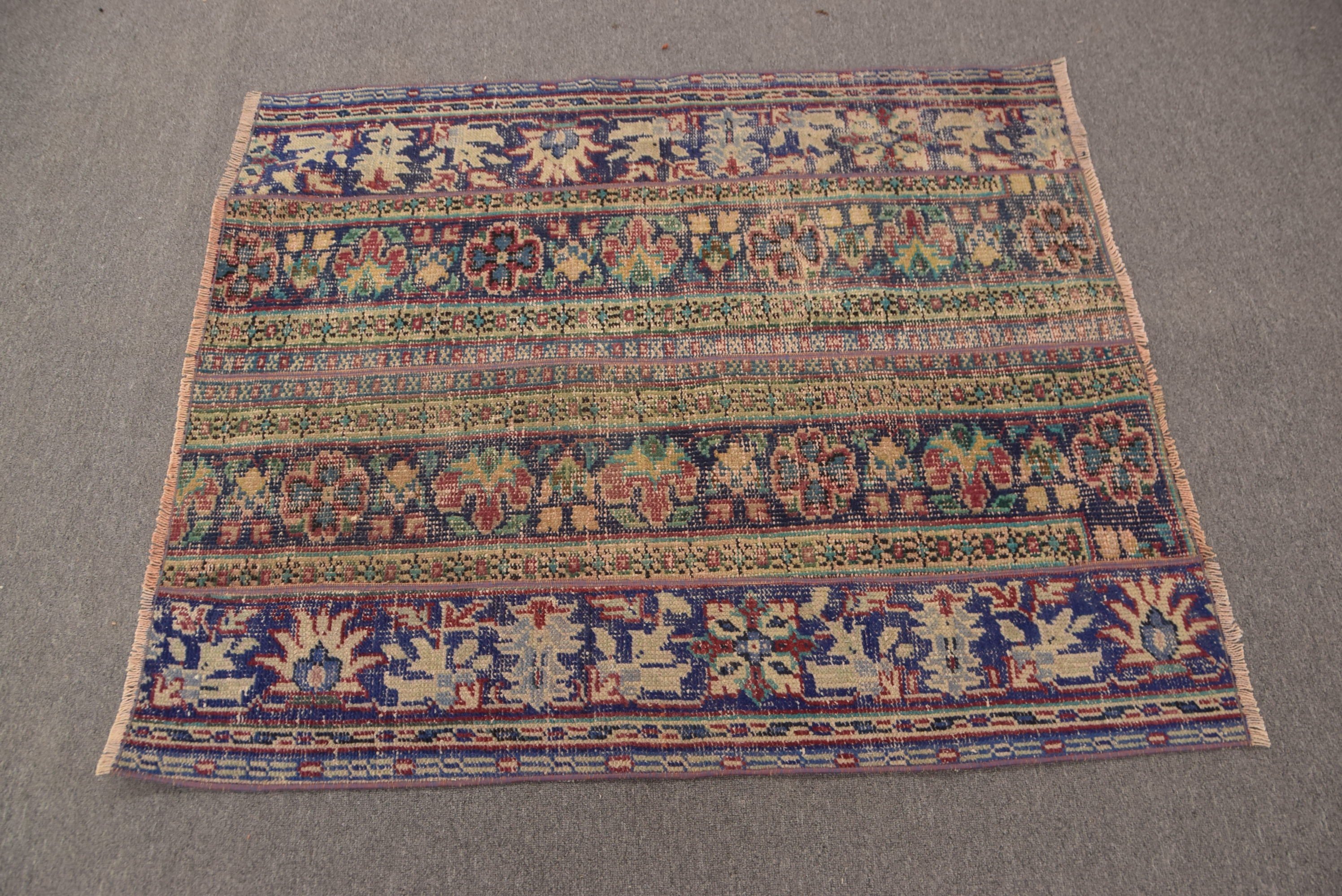 Blue Antique Rugs, Oushak Rugs, Rugs for Bath, 3.5x4.1 ft Small Rug, Turkish Rugs, Floor Rug, Door Mat Rugs, Entry Rug, Vintage Rugs