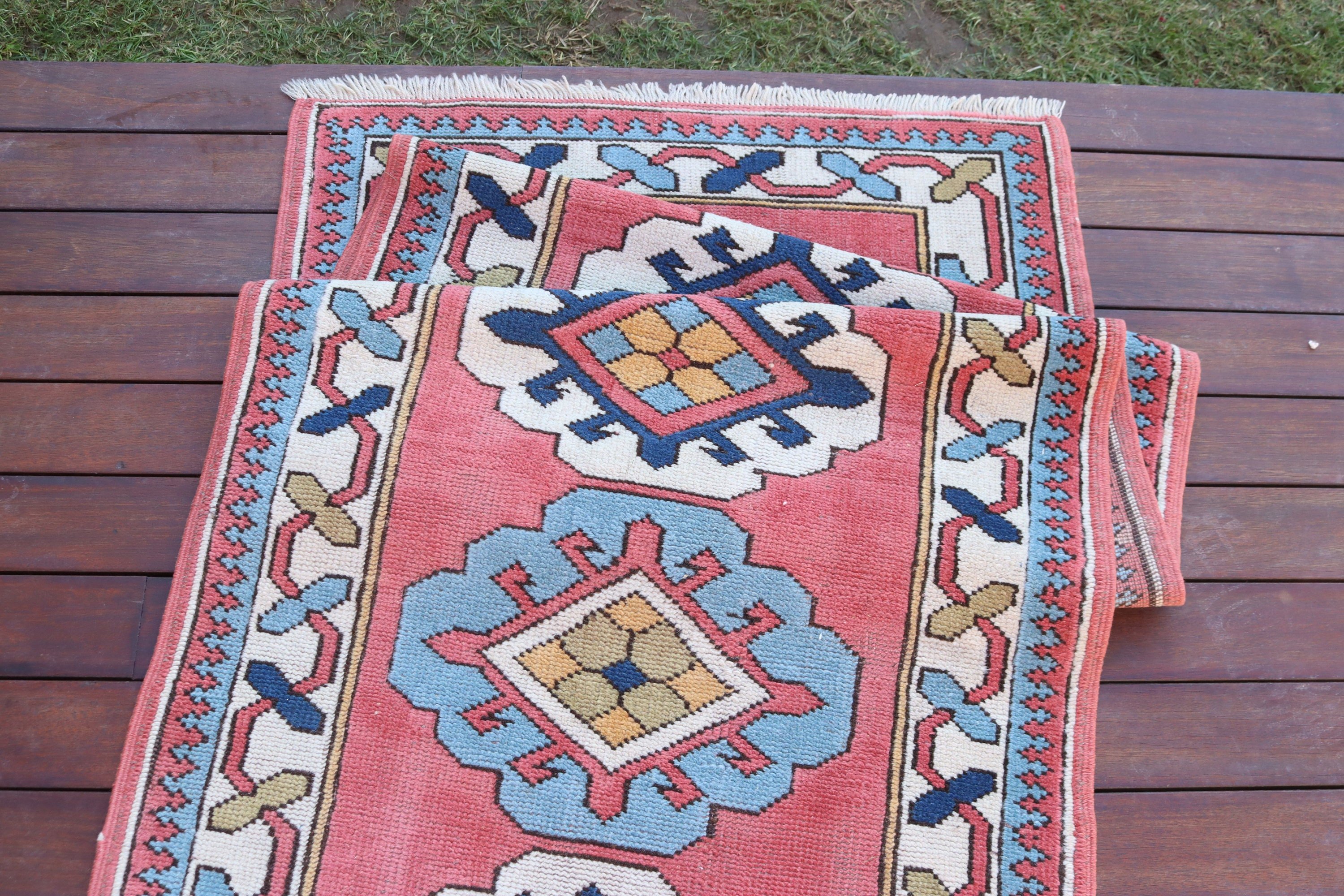 Vintage Runner Halıları, Vintage Halılar, Türk Halıları, Koridor Halıları, Pembe Geometrik Halılar, Fas Halısı, 2.6x7.7 ft Runner Halıları