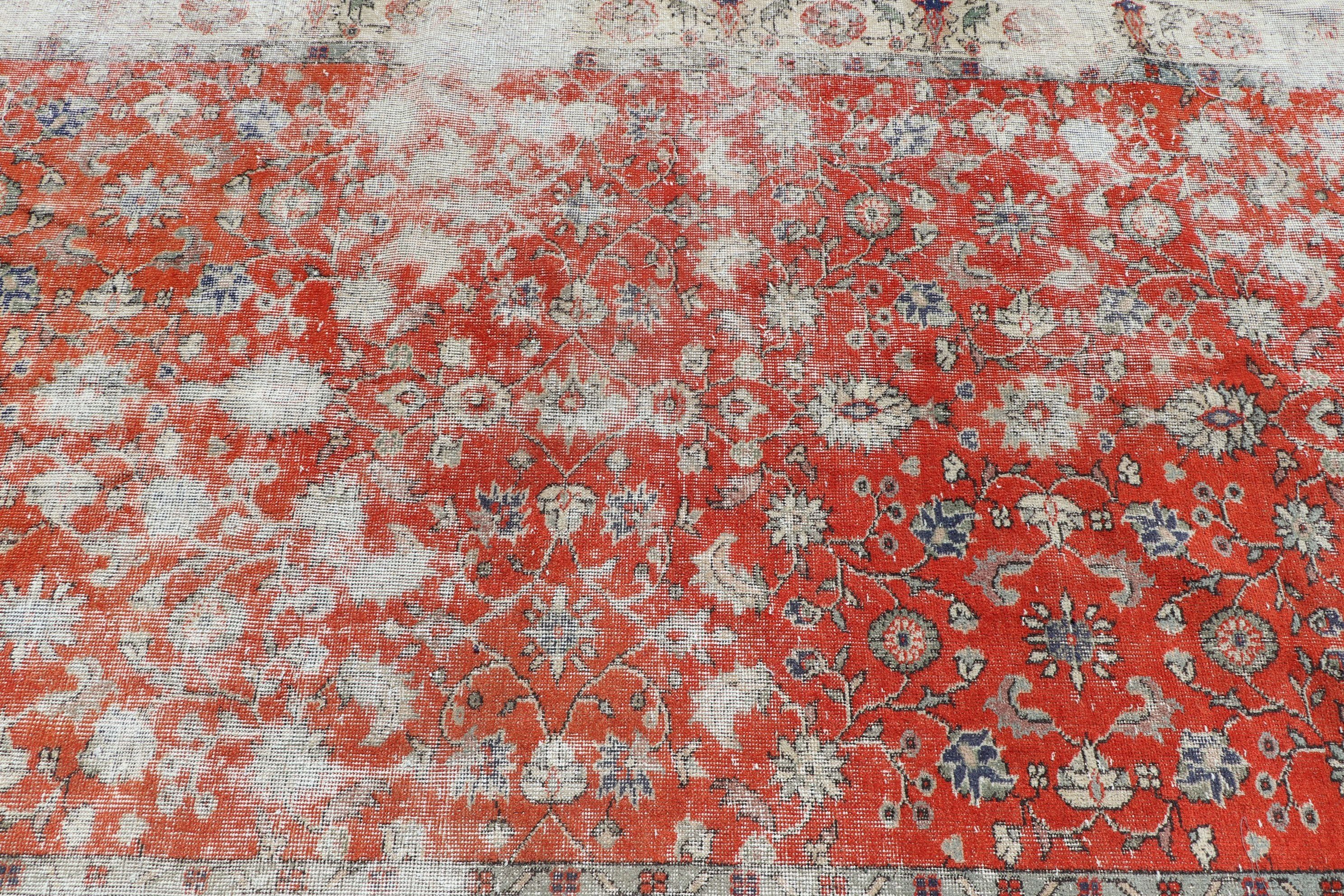 Vintage Rug, 5x8.3 ft Large Rug, Turkish Rugs, Salon Rugs, Orange Oriental Rug, Kitchen Rug, Bedroom Rugs, Rugs for Salon, Oushak Rugs