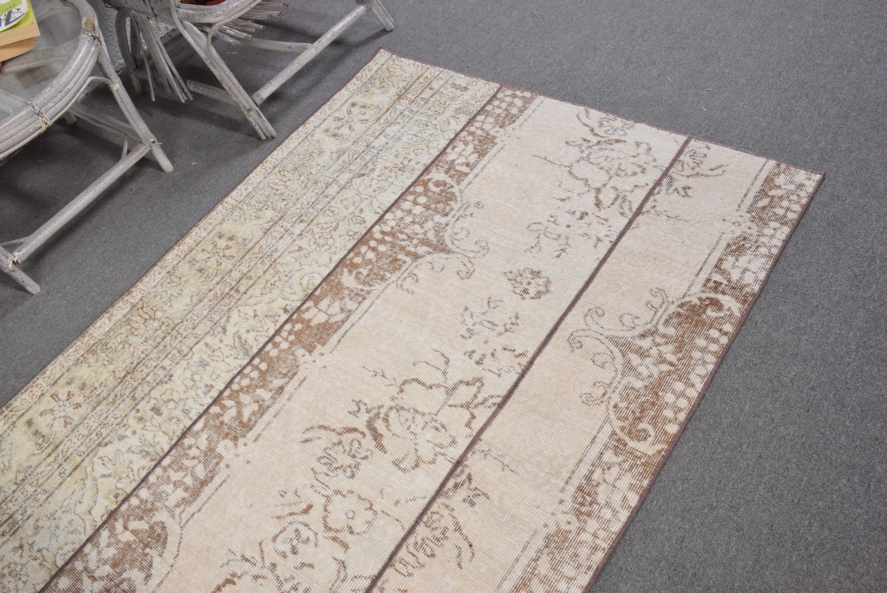 Living Room Rug, Rugs for Floor, Bedroom Rug, Nursery Rug, Vintage Rugs, Beige Antique Rug, 4.1x6.7 ft Area Rug, Oushak Rug, Turkish Rug