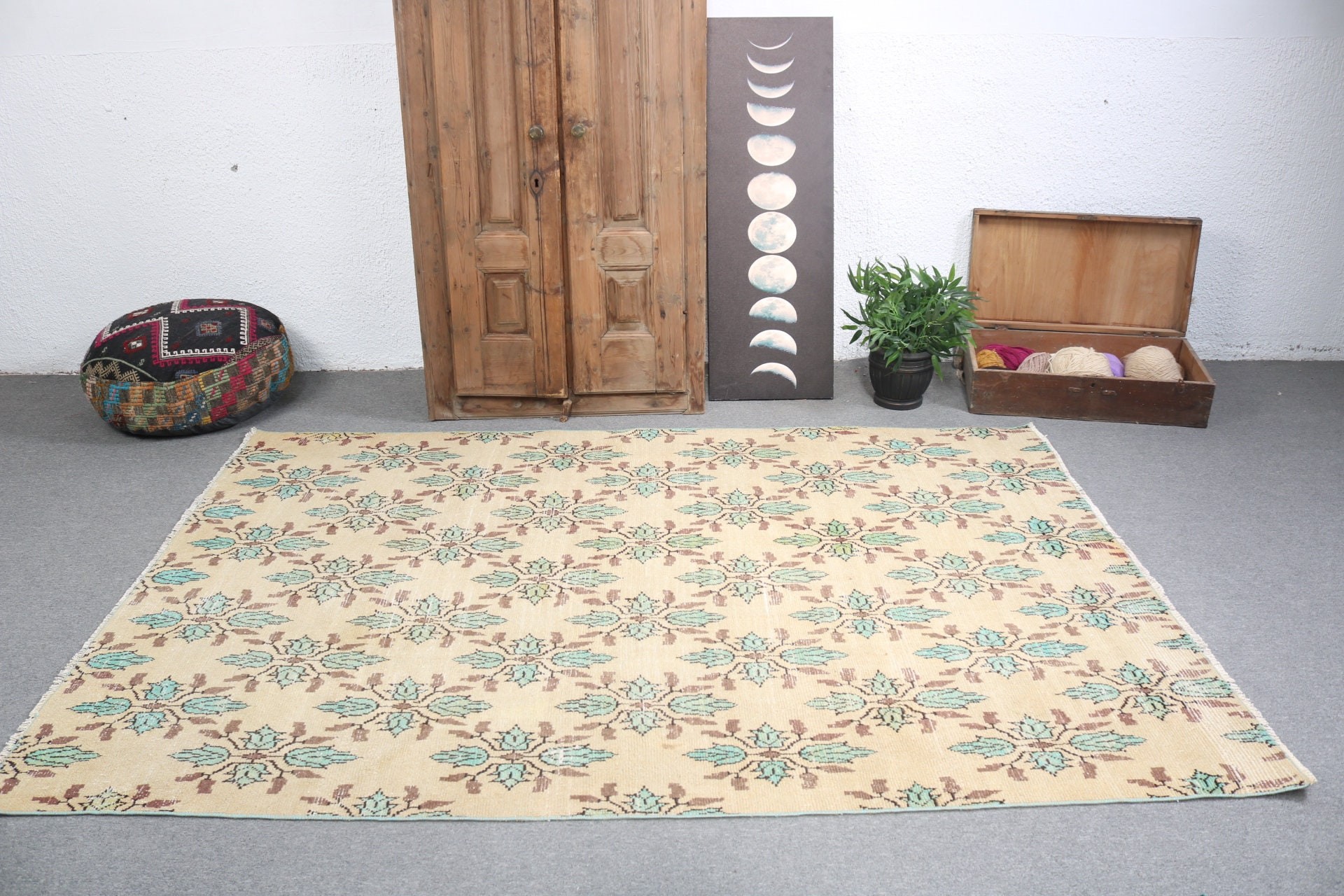 5.4x7.8 ft Büyük Halı, Vintage Halı, Boho Halılar, Kahverengi Modern Halılar, Aztek Halısı, Büyük Boho Halıları, Açıklama Halıları, Türk Halısı, Yemek Odası Halıları