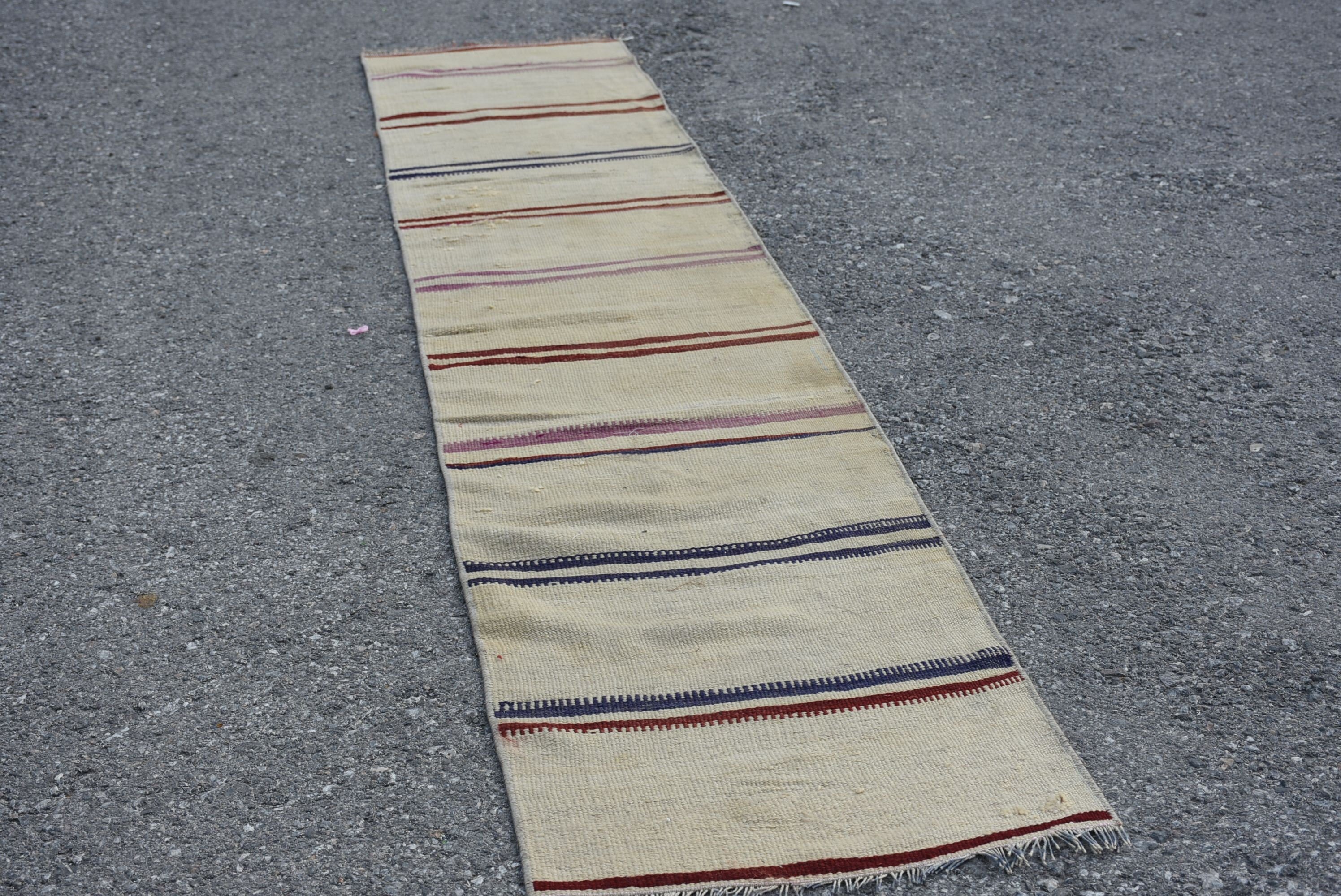 Wool Rug, Old Rug, Turkish Rugs, White Home Decor Rug, Kilim, Vintage Rugs, Corridor Rug, 1.6x8.4 ft Runner Rugs, Stair Rugs