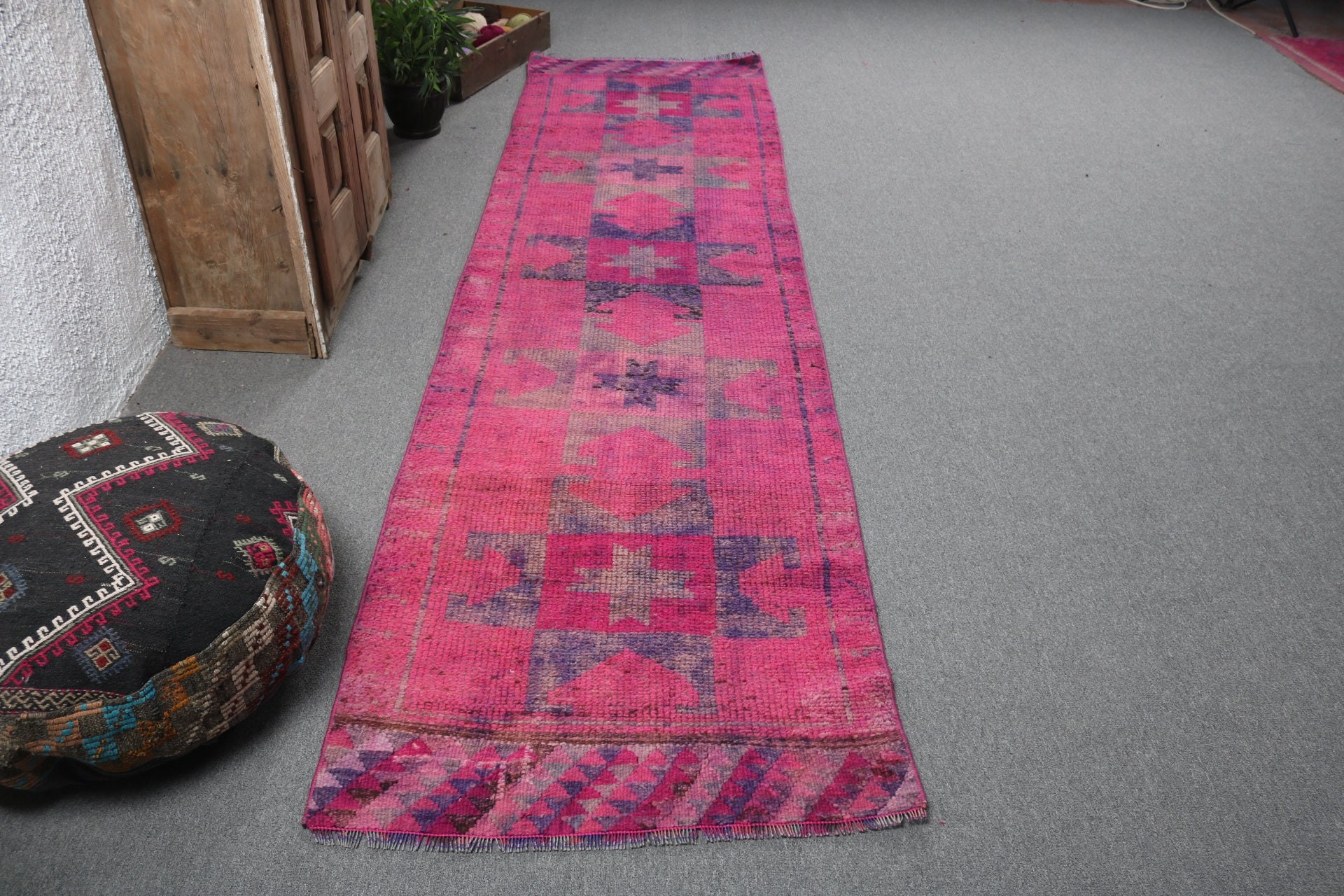 Wool Rug, Beni Ourain Runner Rug, Aztec Rug, Turkish Rugs, Pink Floor Rug, 2.9x11.2 ft Runner Rug, Geometric Rug, Vintage Rug, Hallway Rugs