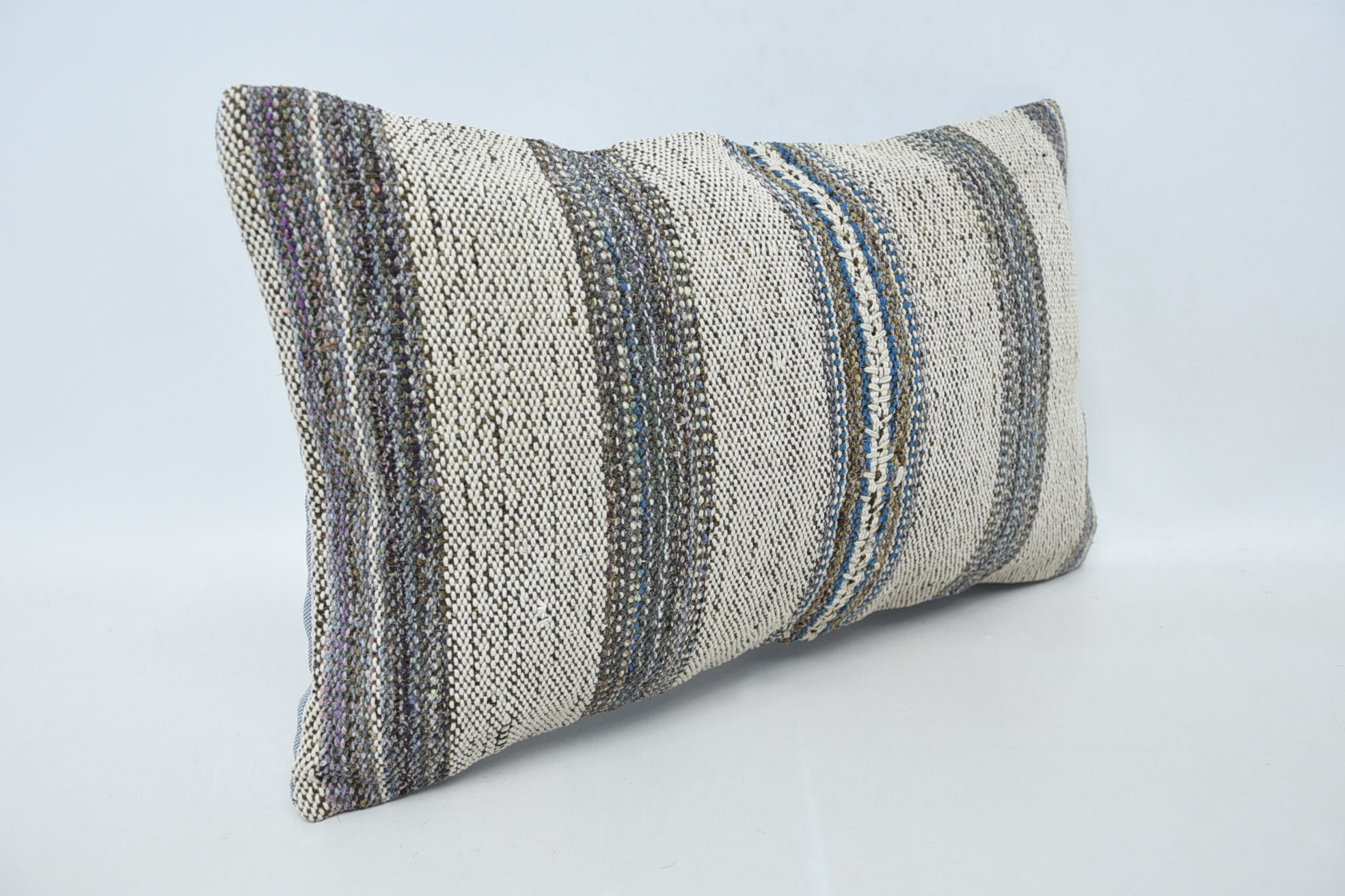 Boho Pillow, Vintage Kilim Pillow Cushion Case, Antique Pillows, 12"x20" Beige Cushion Cover, Ikat Cushion, Handmade Kilim Cushion