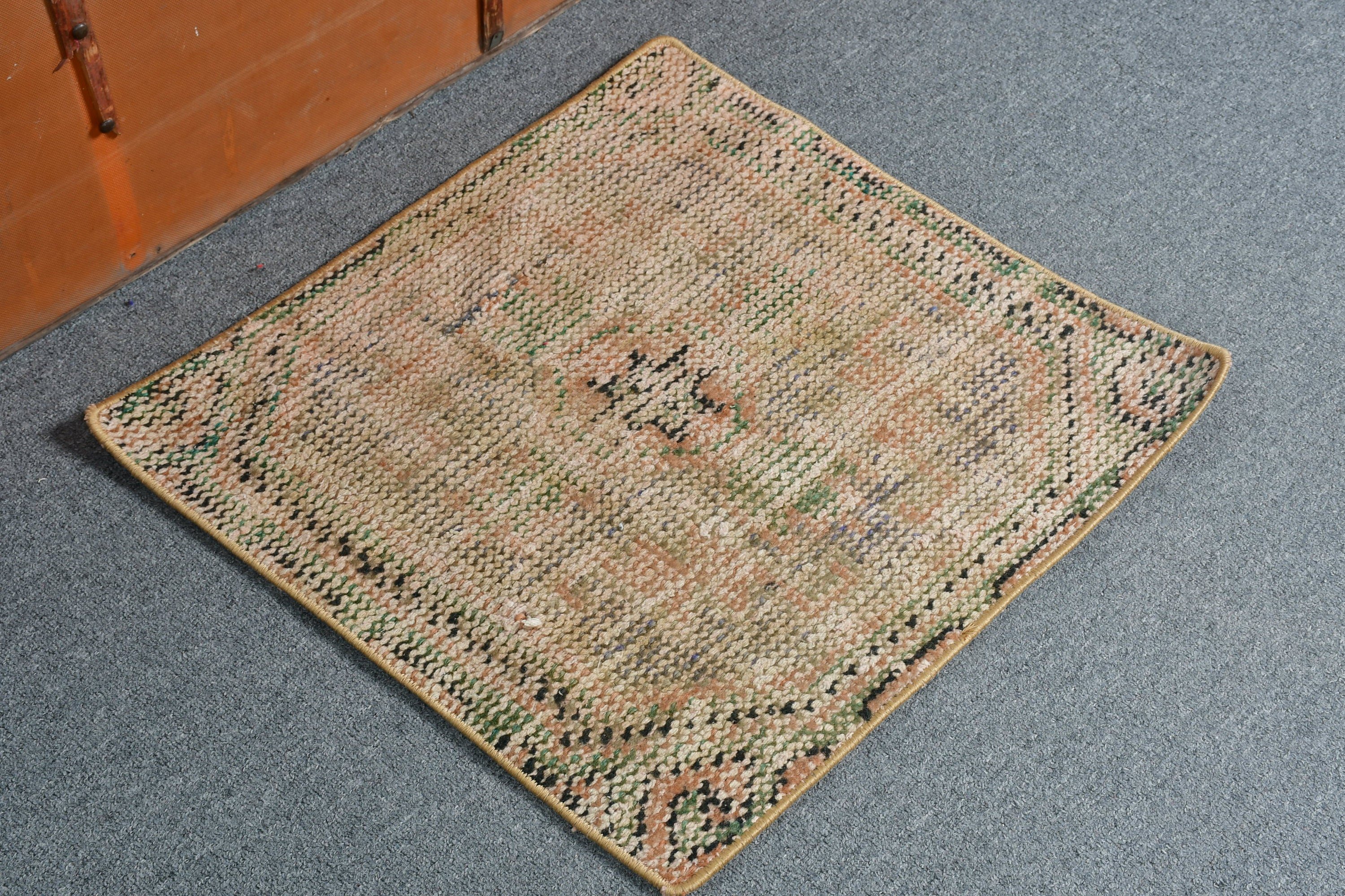 Entry Rug, Brown Oriental Rug, Floor Rugs, Kitchen Rug, Vintage Rugs, 1.8x1.8 ft Small Rug, Rugs for Kitchen, Turkish Rug