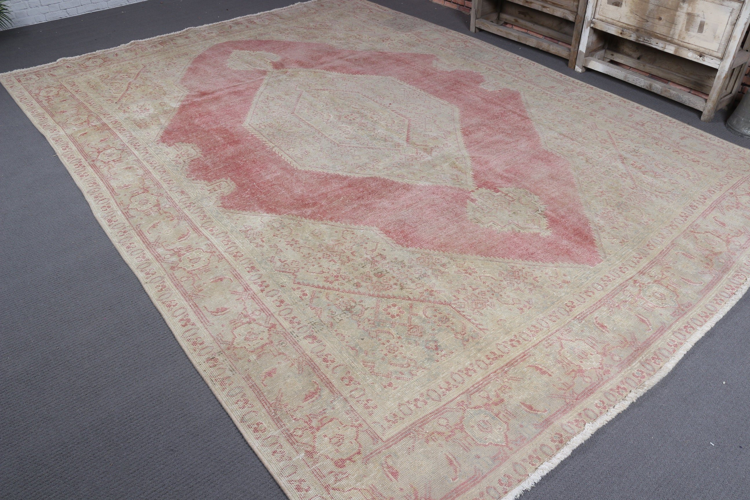 Turkish Rug, Old Rug, Vintage Rug, Oushak Rug, Beige  7.9x11.2 ft Oversize Rug, Dining Room Rugs, Cool Rug, Salon Rug