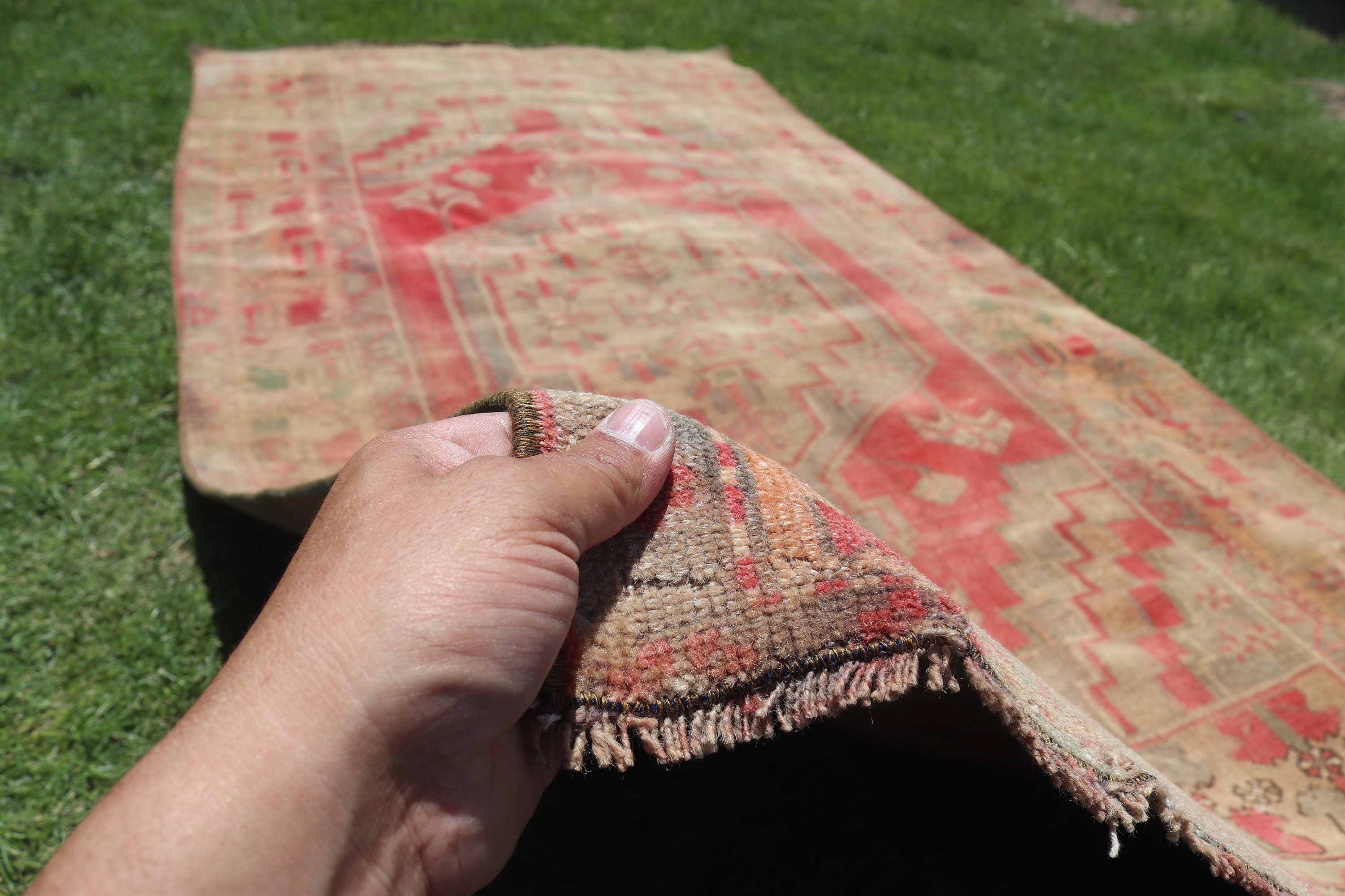 Cool Rug, 3.7x7.3 ft Area Rug, Vintage Rugs, Rugs for Kitchen, Floor Rugs, Turkish Rug, Vintage Area Rug, Artistic Rugs, Red Geometric Rugs