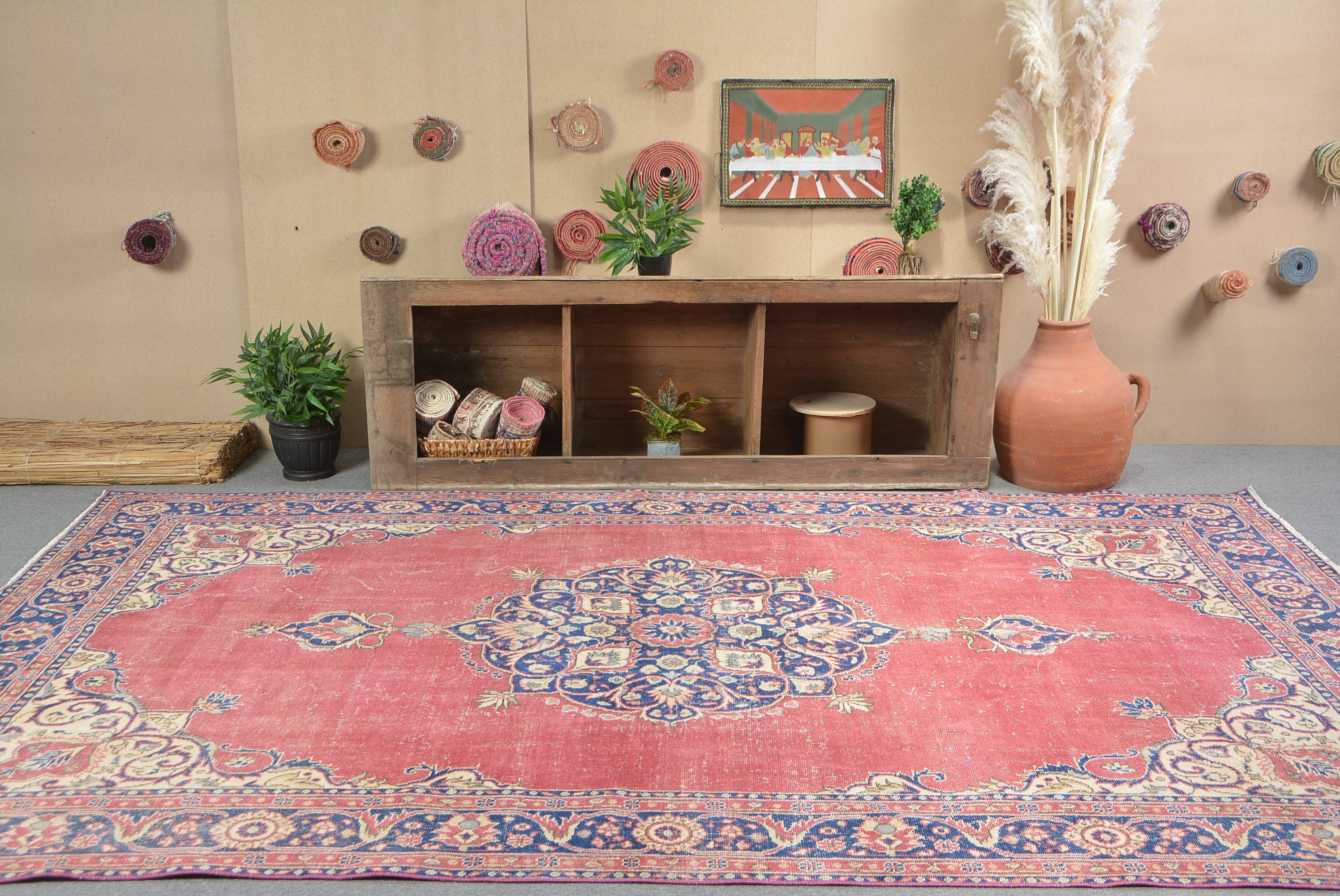Living Room Rug, Vintage Rug, Wool Rug, Bedroom Rug, Rugs for Salon, Salon Rug, Turkish Rugs, 6.7x11 ft Oversize Rugs, Neutral Turkish Rug
