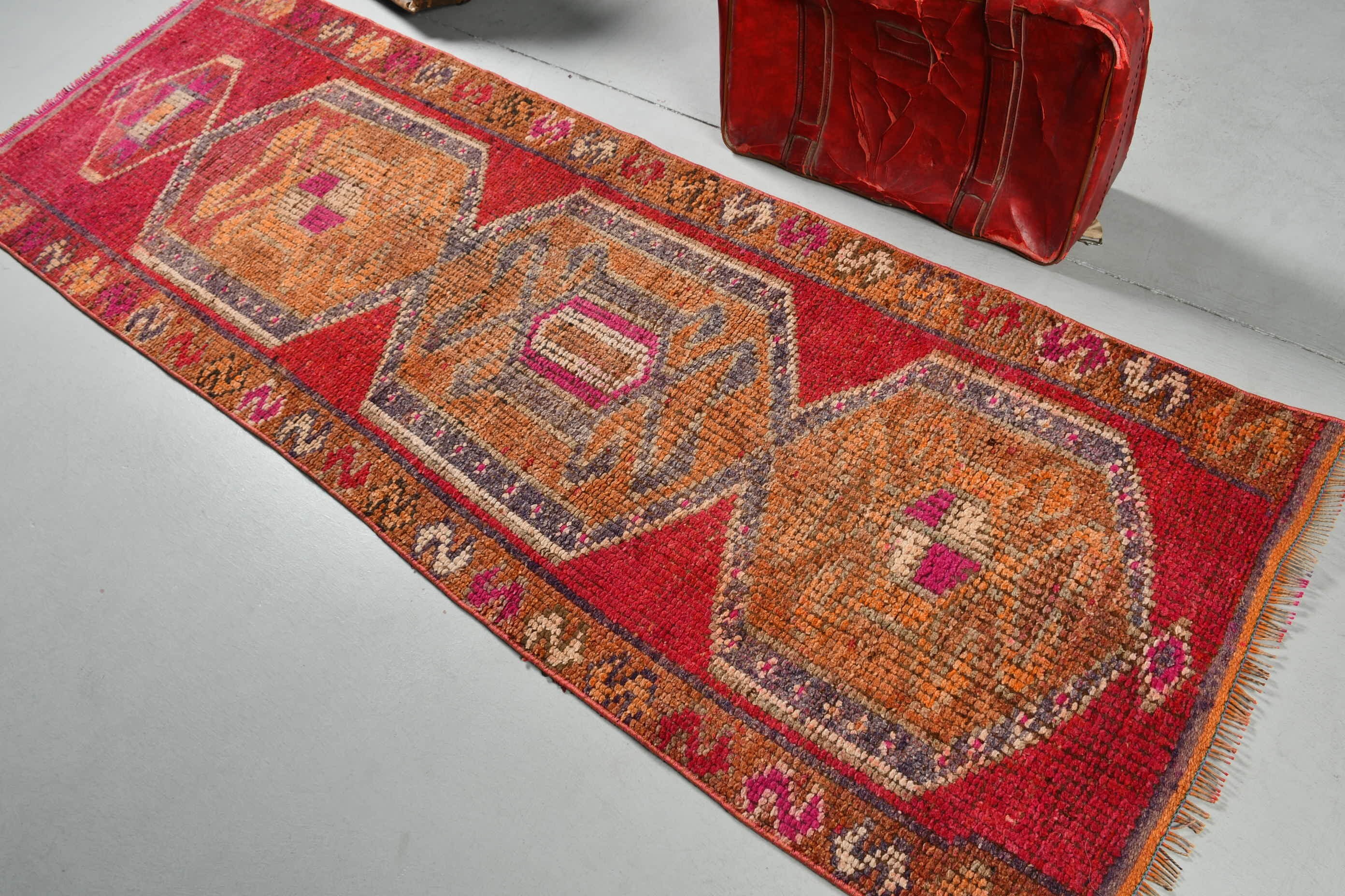 Handwoven Rug, Turkish Rugs, Stair Rug, Vintage Rug, 2.9x8.1 ft Runner Rug, Oriental Rug, Hallway Rugs, Red Antique Rugs