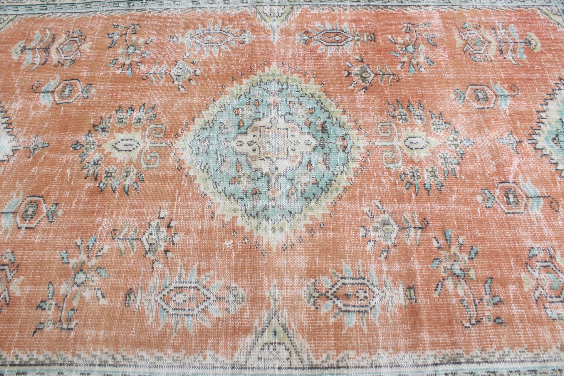 Salon Halıları, Oryantal Halı, Yemek Odası Halıları, Türk Halıları, 6,3x8,8 ft Büyük Halı, Eski Halılar, Fas Halısı, Vintage Halı, Turuncu Yün Halı