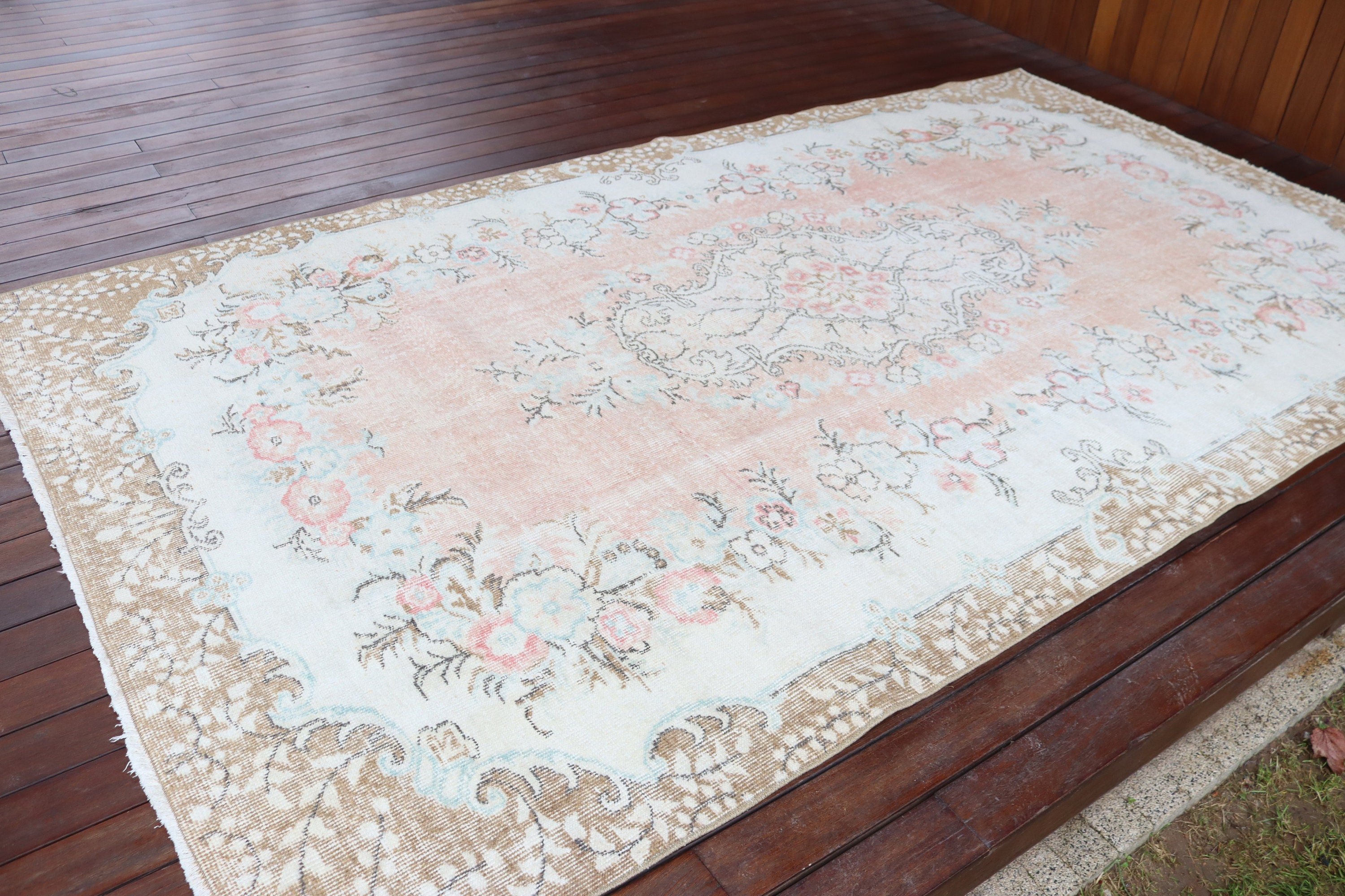 Mutfak Halısı, Vintage Halılar, Bej Açıklama Halısı, Yatak Odası Halısı, Yemek Odası Halısı, 5.6x9.7 ft Büyük Halılar, Büyük Oushak Halıları, Türk Halısı