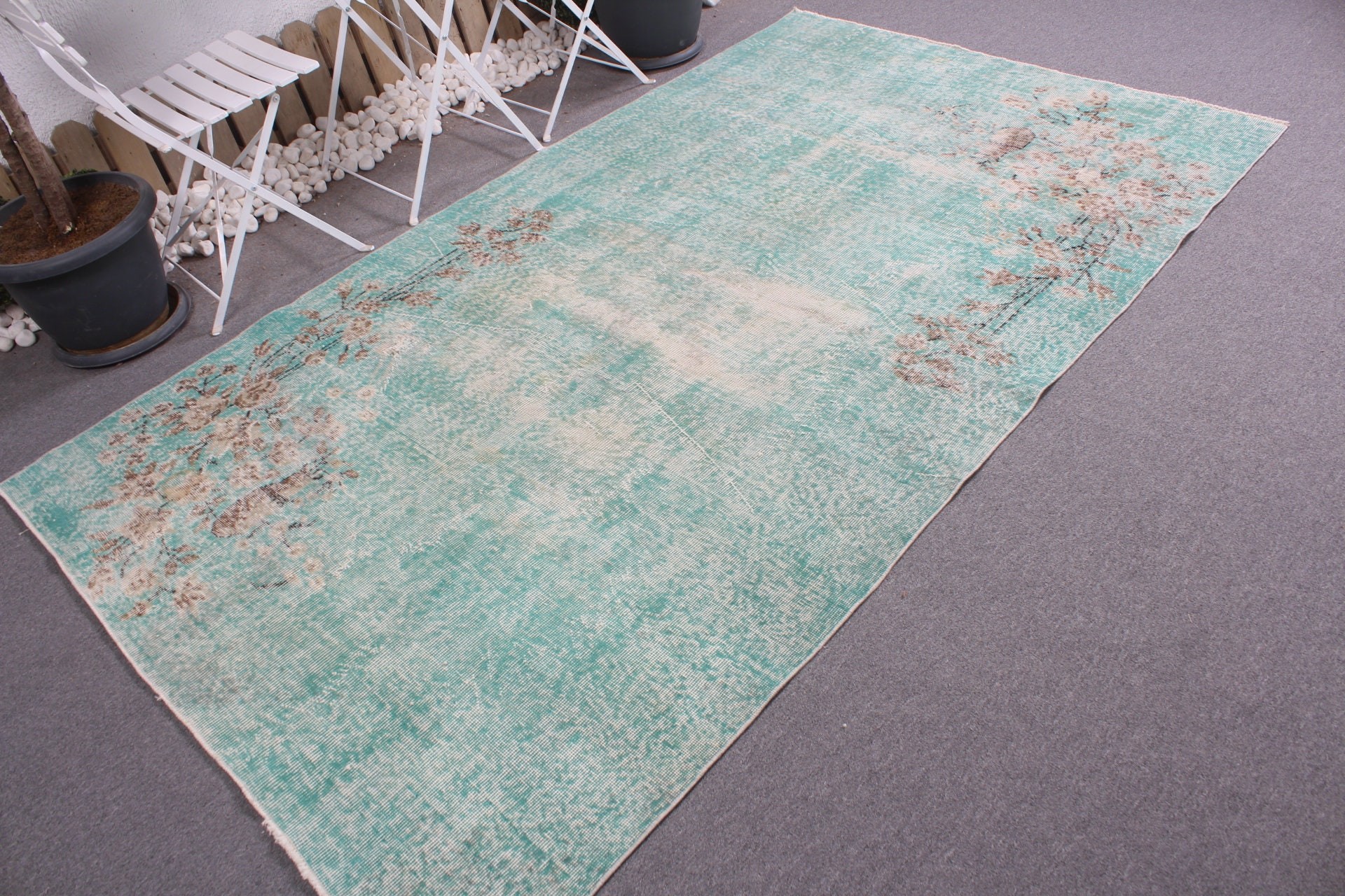 Bedroom Rug, Turkish Rug, Living Room Rug, Green Moroccan Rugs, Oushak Rugs, Anatolian Rugs, 5x8.7 ft Large Rugs, Vintage Rug, Wedding Rug