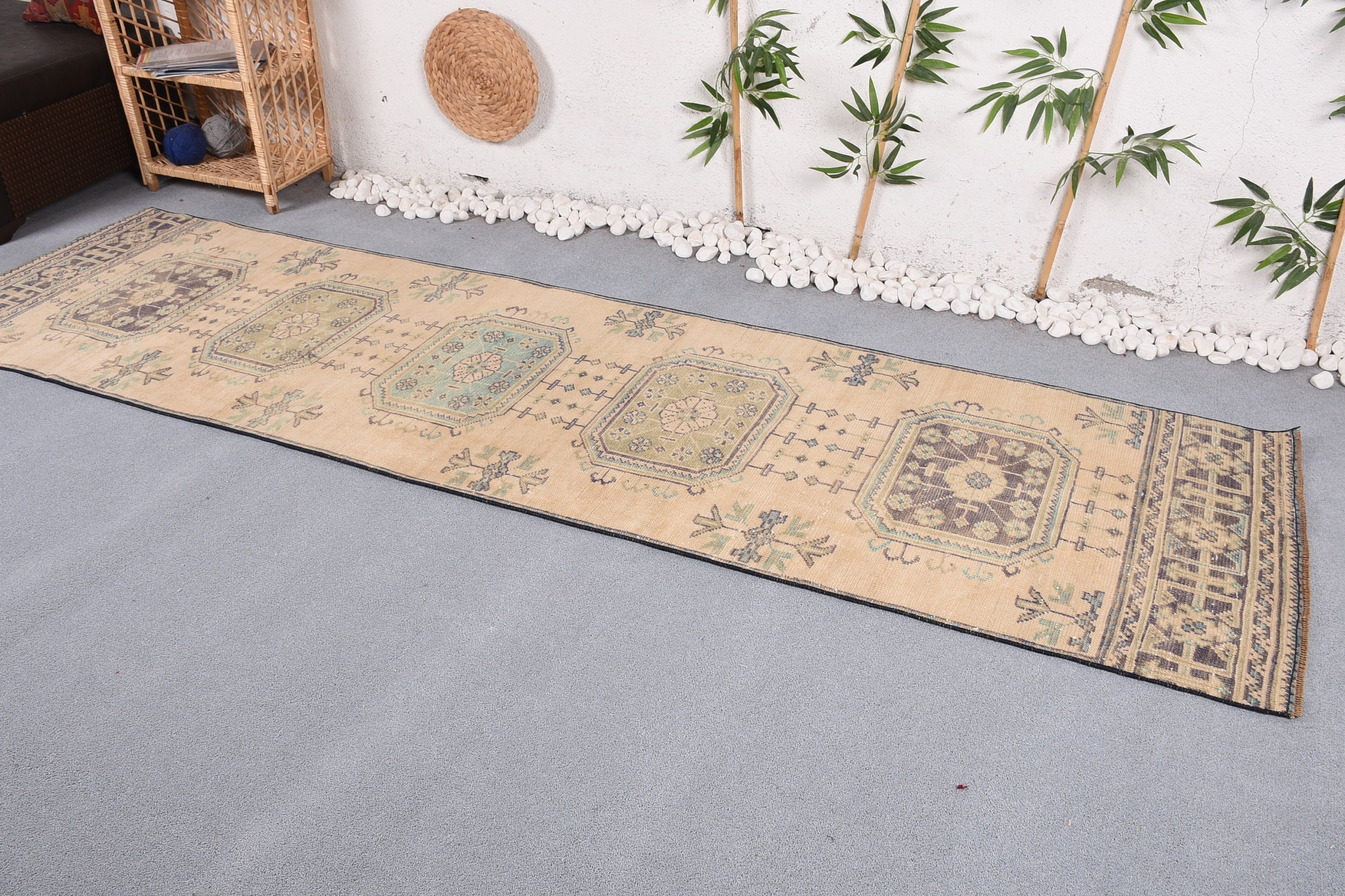 Vintage Rug, 2.9x10.1 ft Runner Rug, Beige Oriental Rug, Home Decor Rug, Stair Rug, Turkish Rugs, Rugs for Stair, Floor Rug, Hallway Rug