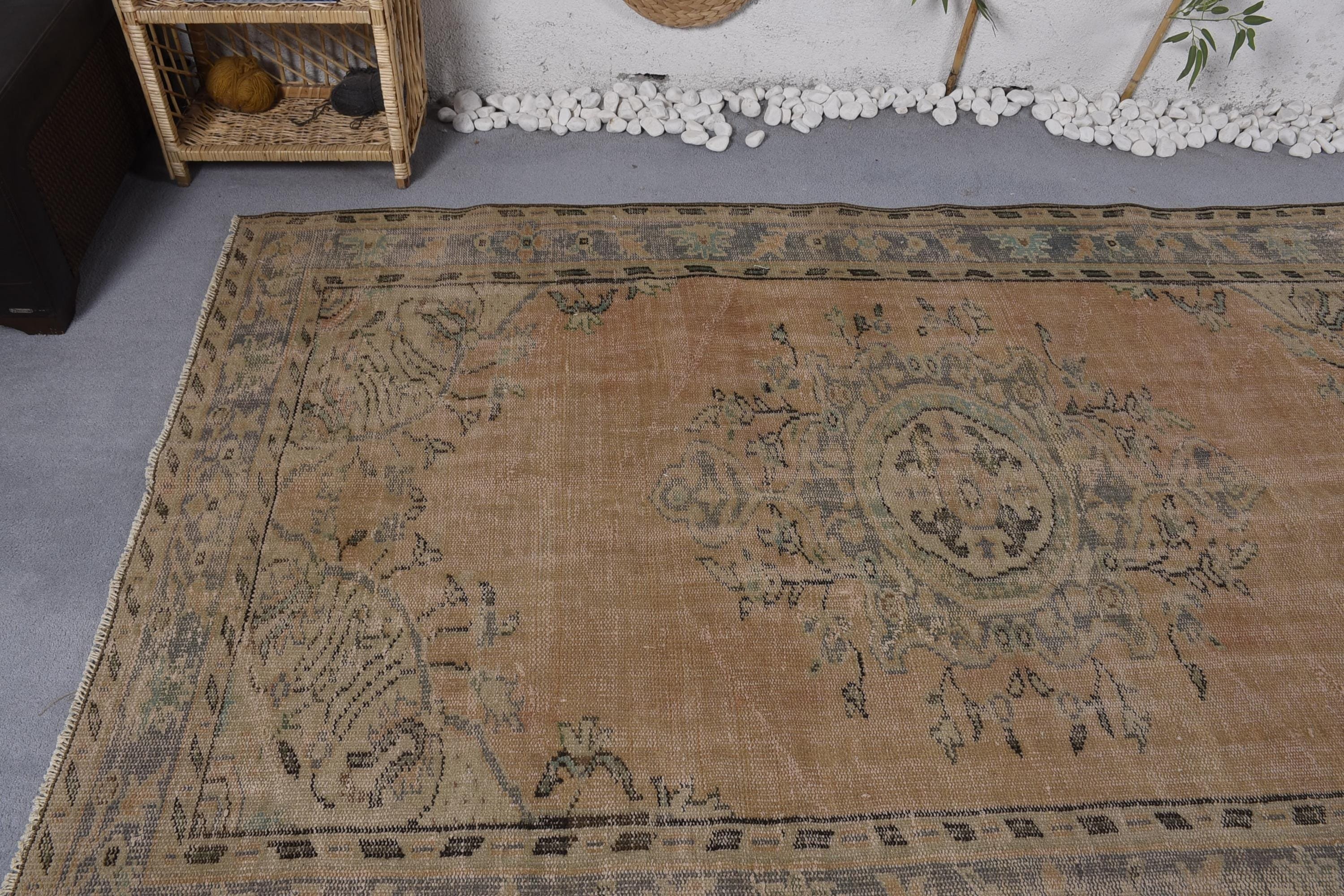 Salon Halıları, Vintage Halı, 5.2x8 ft Büyük Halılar, Büyük Oushak Halıları, Türk Halısı, Oushak Halıları, Turuncu Nötr Halı, Etnik Halı