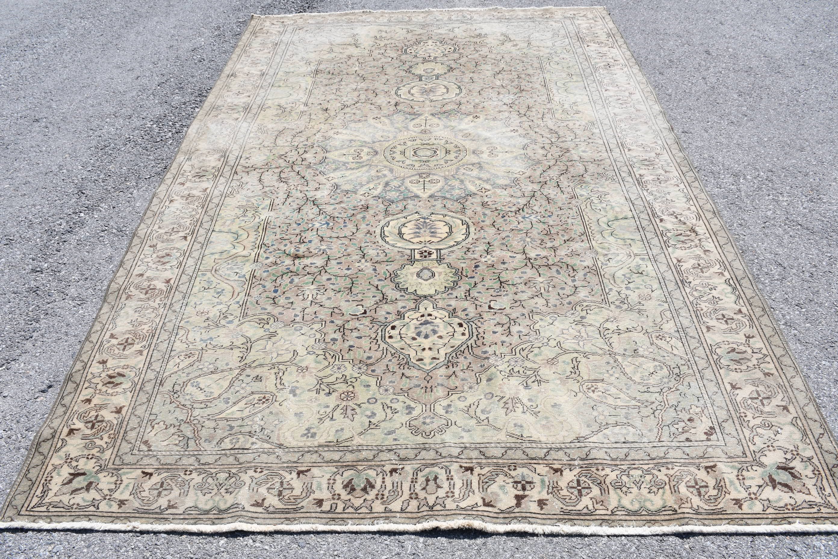 Yemek Odası Halısı, Ev Dekor Halısı, Oryantal Halı, Vintage Halı, 6.2x9.6 ft Büyük Halı, Oturma Odası Halısı, Sanat Halısı, Türk Halısı, Bej Oryantal Halı