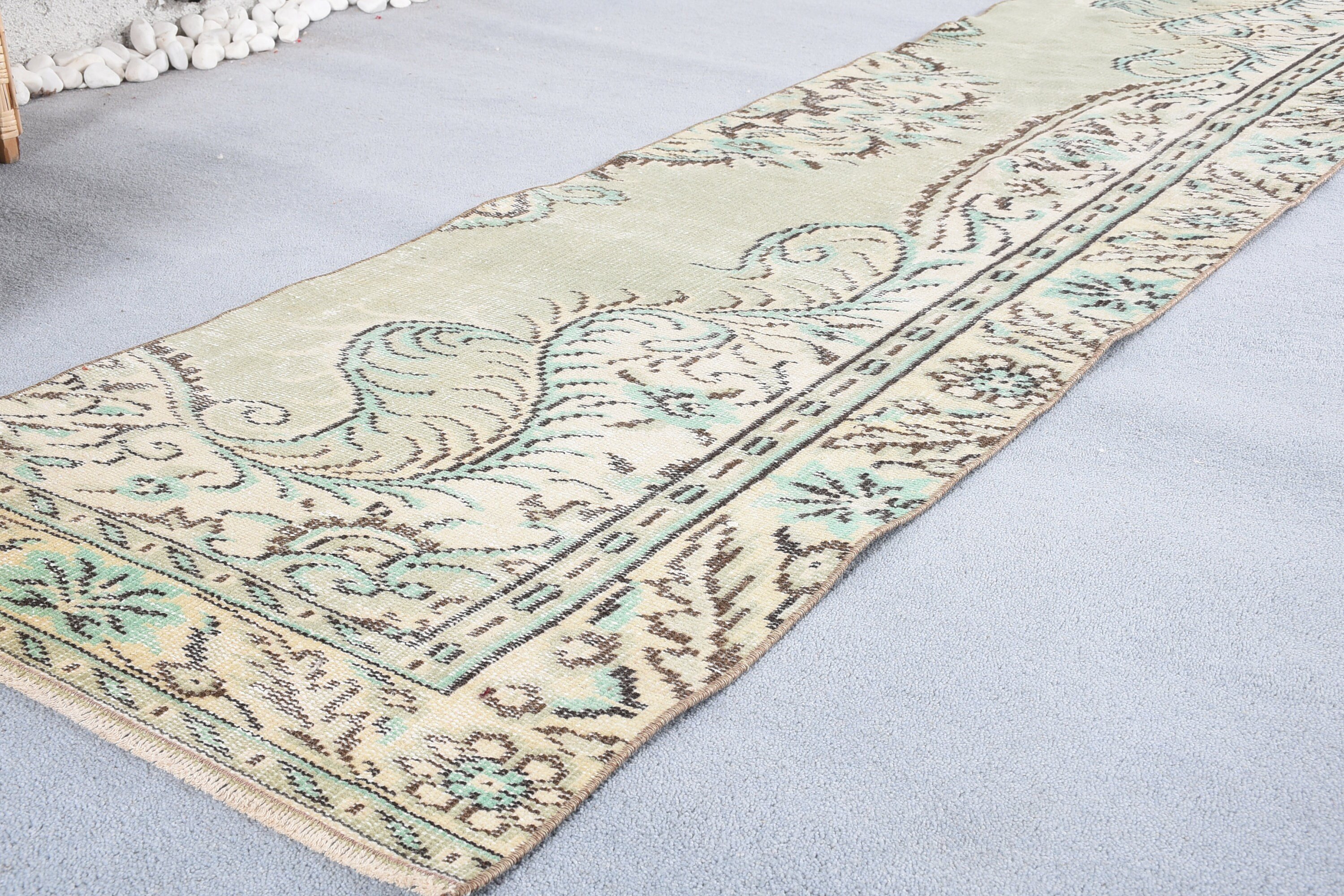 Hallway Rugs, Vintage Rugs, Stair Rug, Moroccan Rugs, Green Floor Rug, 2.4x9 ft Runner Rugs, Rugs for Hallway, Kitchen Rug, Turkish Rug