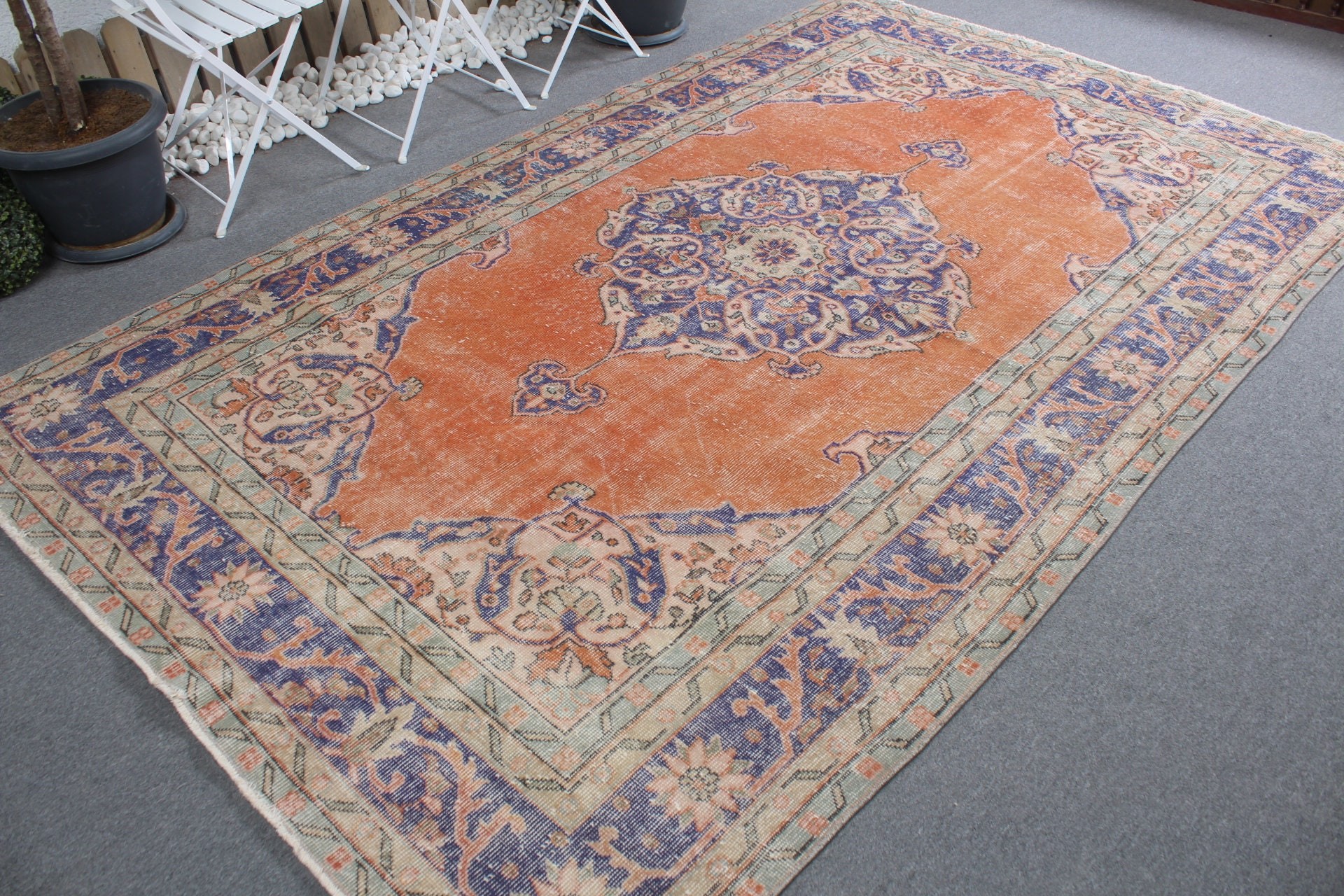 Salon Rugs, Turkish Rugs, 6.4x10.3 ft Large Rug, Antique Rug, Bedroom Rug, Vintage Rug, Kitchen Rug, Rugs for Bedroom, Orange Floor Rug