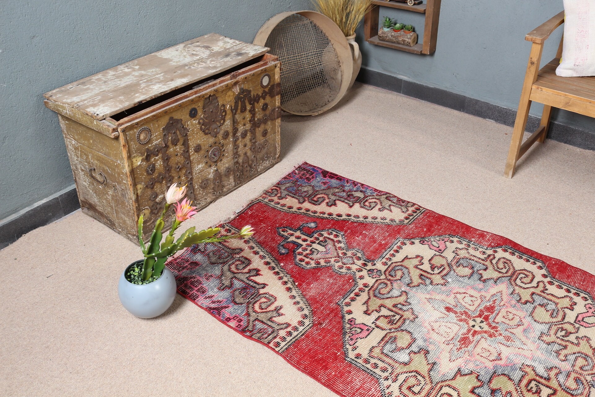 Nursery Rugs, Vintage Rug, Oriental Rugs, Bedroom Rugs, Turkish Rug, Rugs for Entry, 3.2x6.4 ft Accent Rug, Entry Rugs, Red Wool Rug