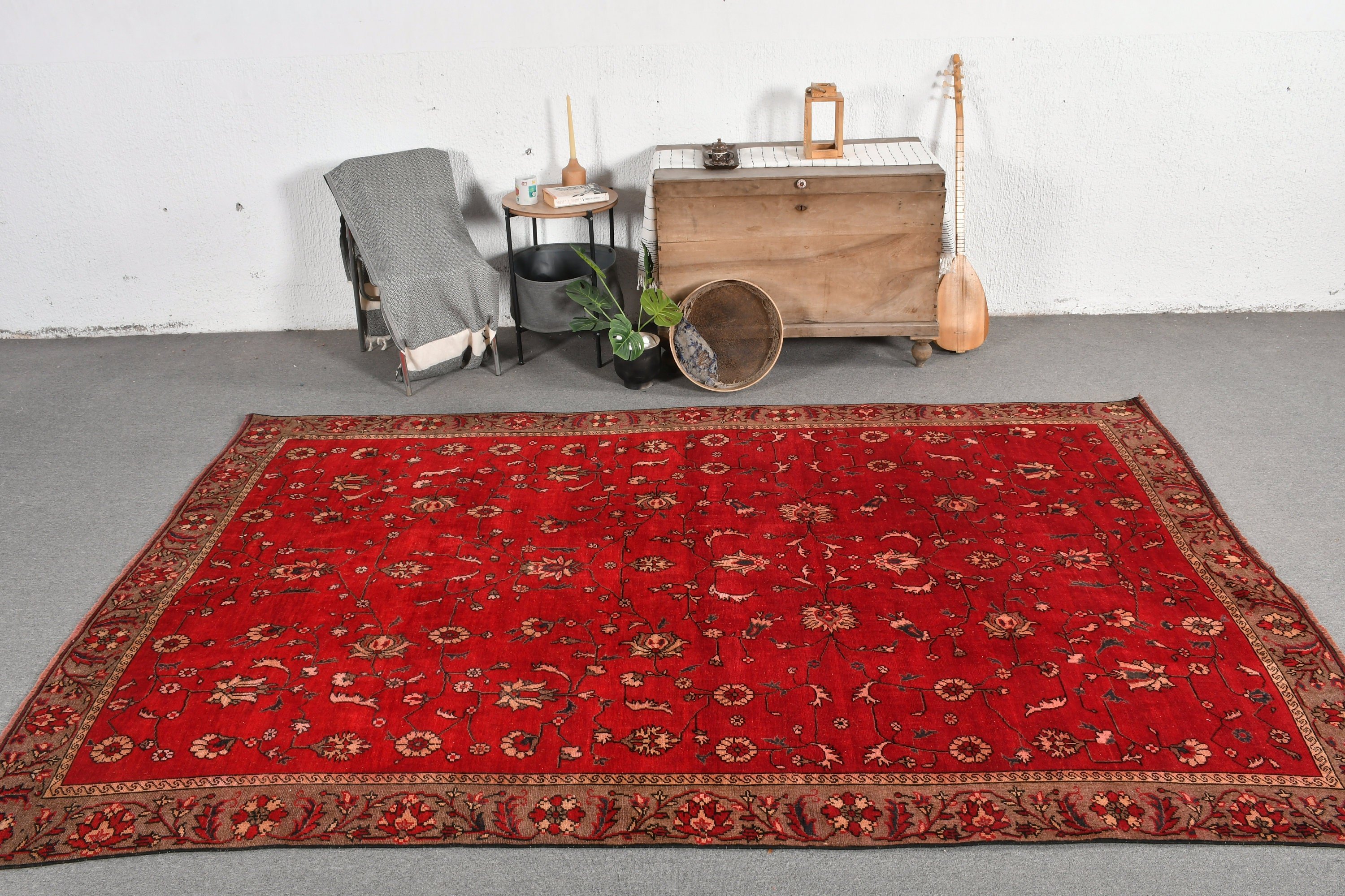 Turkish Rug, Salon Rug, 6.7x10.1 ft Large Rugs, Rugs for Living Room, Cool Rugs, Oriental Rug, Red Antique Rug, Bedroom Rug, Vintage Rug