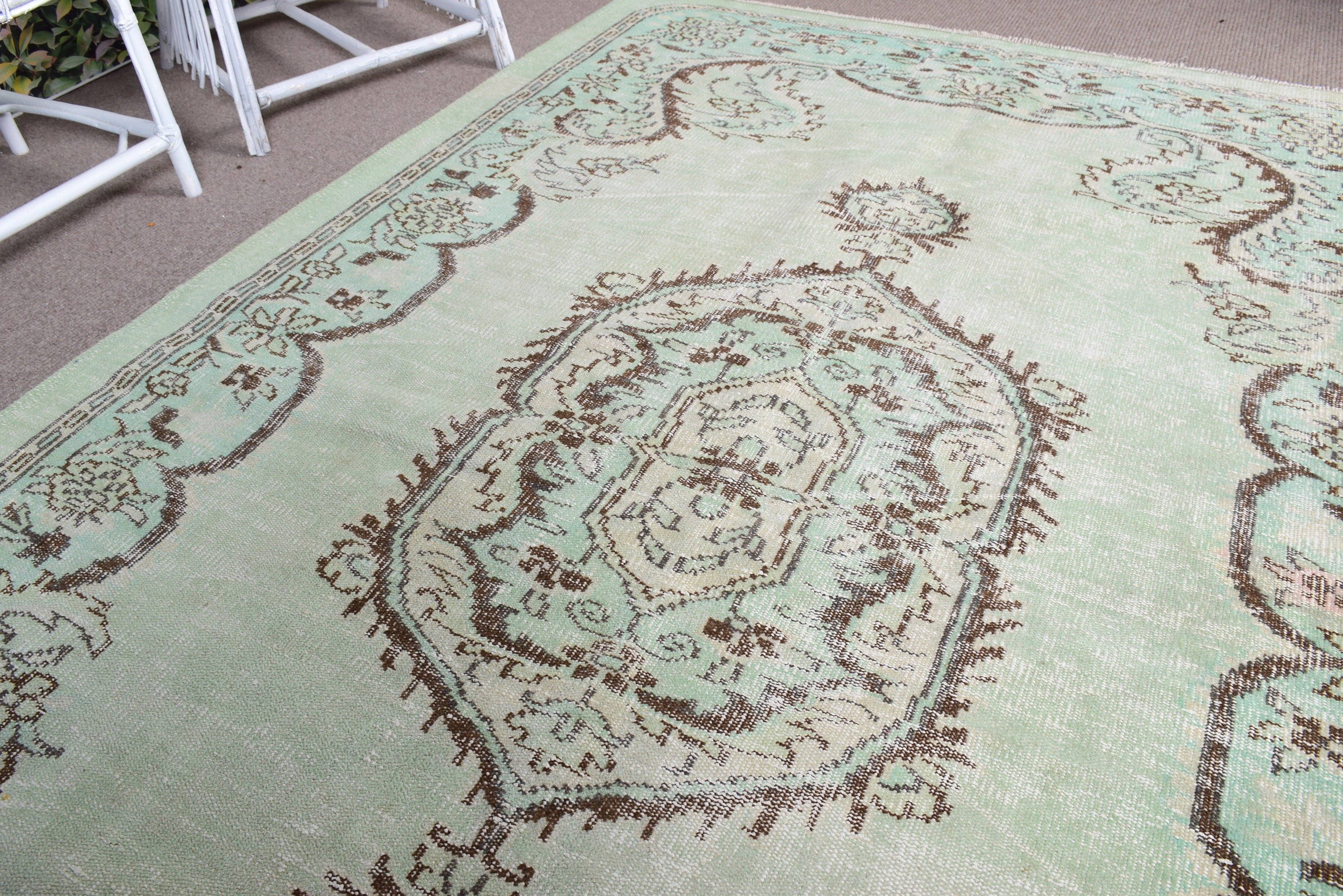 Antique Rugs, Dining Room Rug, Bedroom Rug, Organic Rugs, Green Wool Rugs, Vintage Rugs, Turkish Rugs, 5.8x9.3 ft Large Rug, Kitchen Rugs