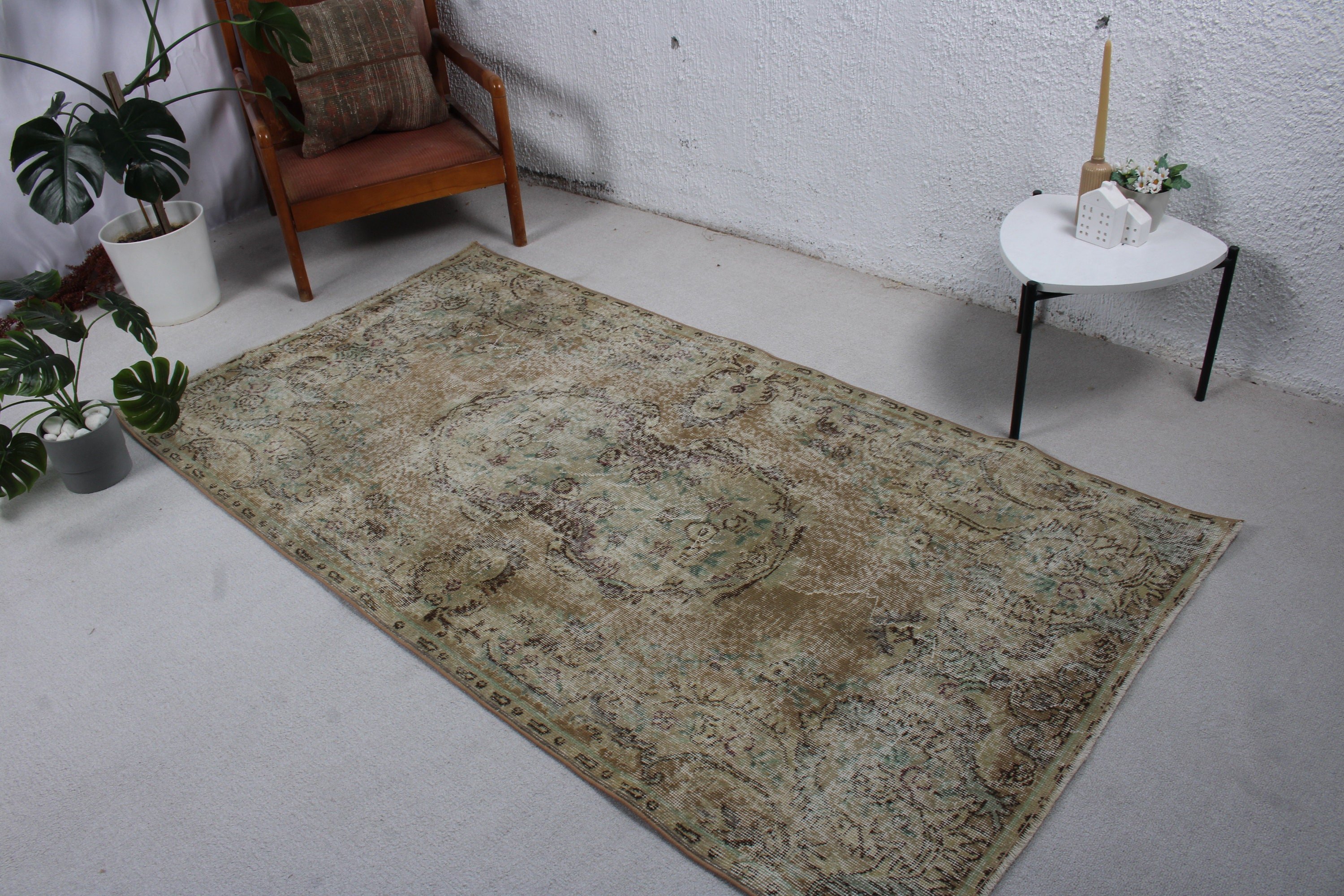 Bej Oushak Halı, Dekoratif Halı, Vintage Halılar, Çocuk Halıları, Ev Dekorasyonu Halıları, 3,7x7 ft Alan Halısı, Türk Halısı, Mutfak Halıları, Lüks Halı