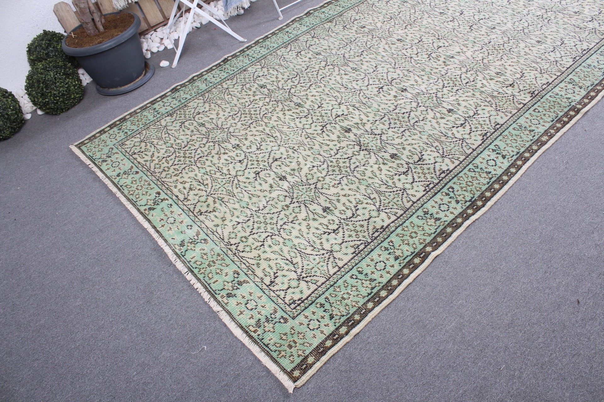 Bej Oushak Halı, Havalı Halı, Yatak Odası Halıları, Türk Halısı, Mutfak Halısı, 5.4x9.7 ft Büyük Halı, Vintage Halı, Salon Halısı, Yemek Odası Halısı