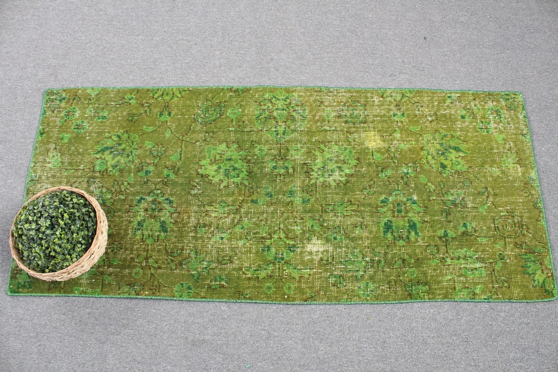 Anatolian Rug, Wall Hanging Rugs, Oushak Rug, Vintage Rug, Bath Rug, Old Rug, Turkish Rugs, Green  2x4.8 ft Small Rugs