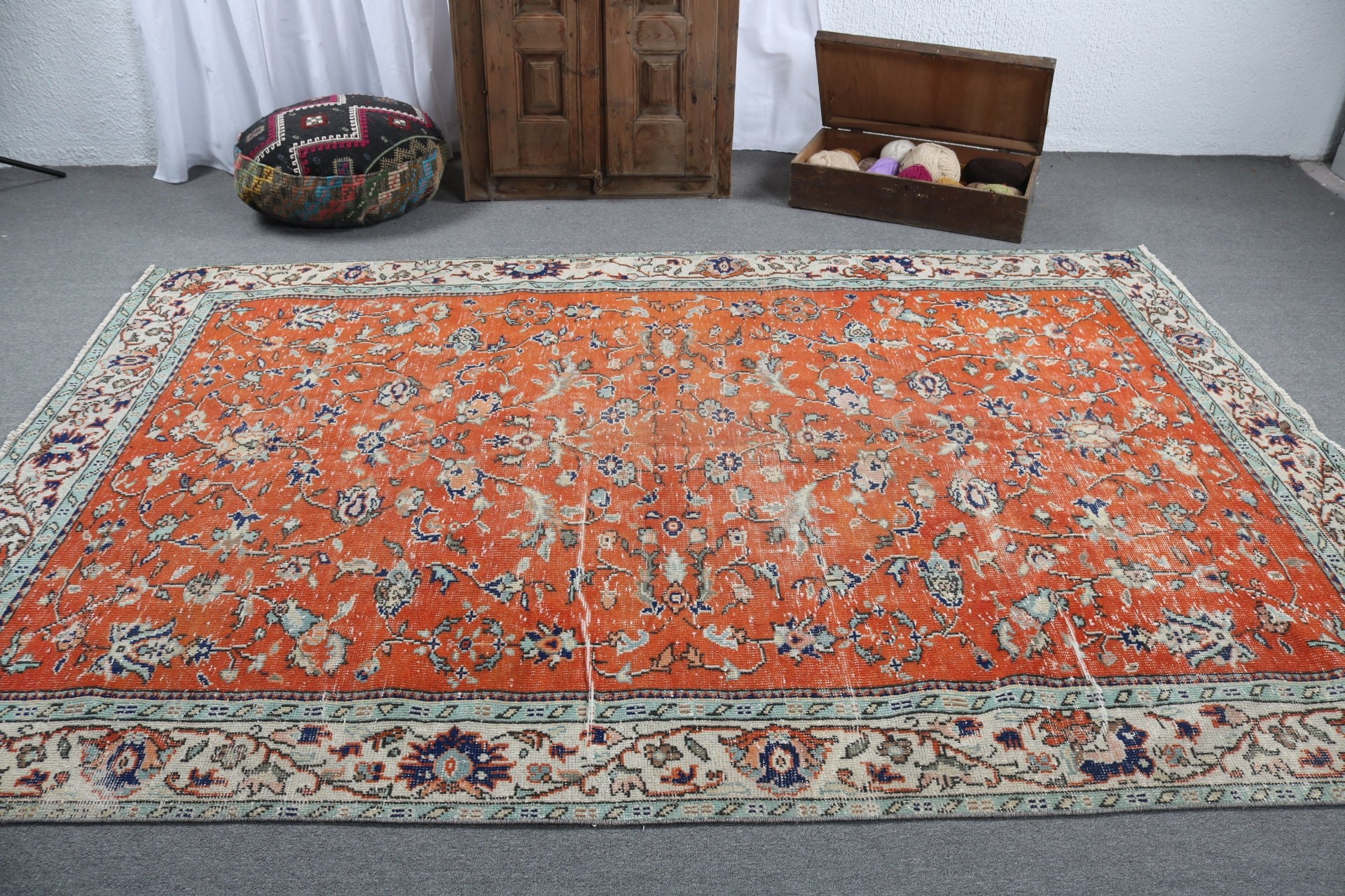 Büyük Oushak Halıları, Yemek Odası Halıları, Kırmızı Açıklama Halıları, Fas Halıları, Geometrik Halı, Vintage Halılar, Türk Halısı, 6,3x9,7 ft Büyük Halı