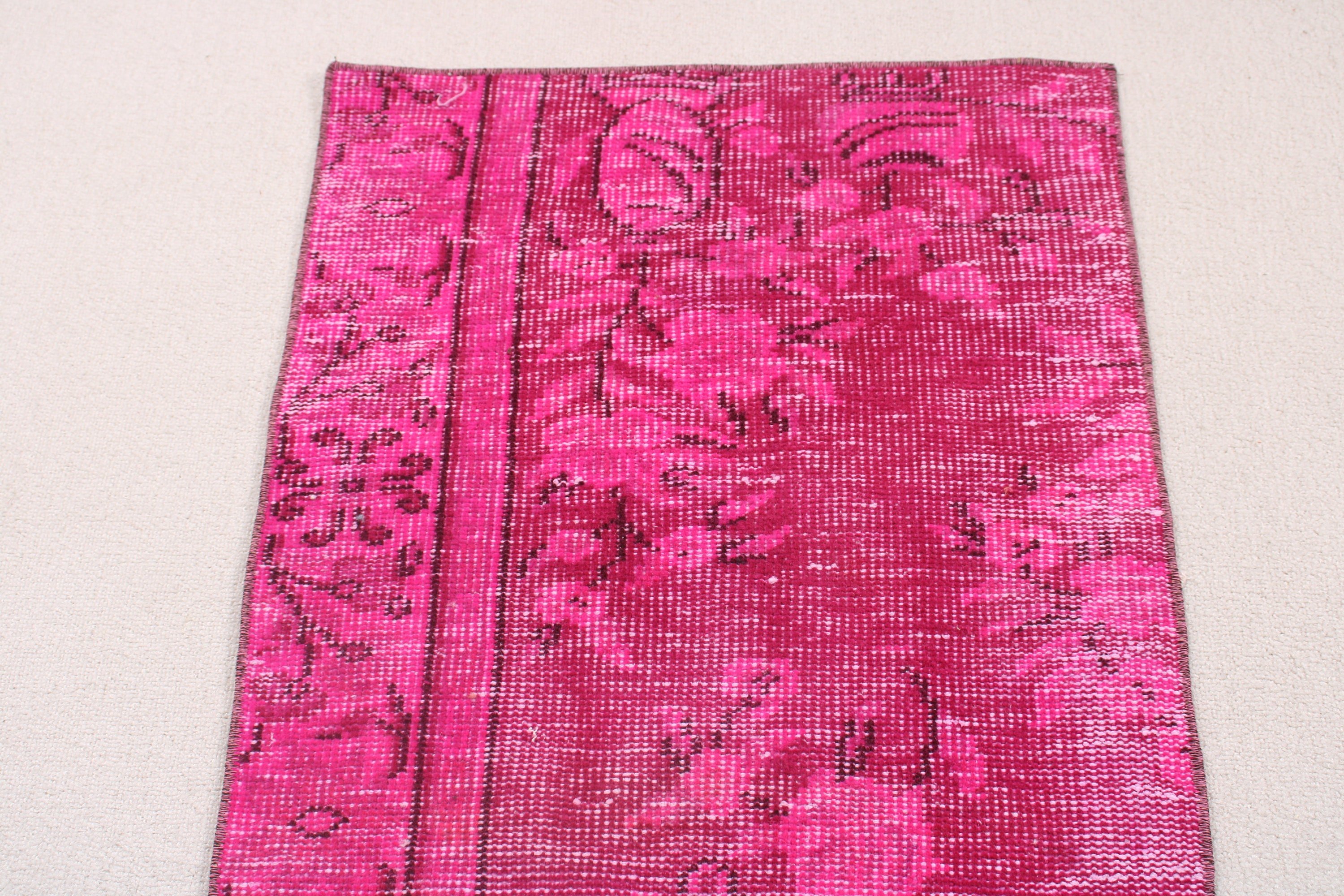 Vintage Rug, Kitchen Rug, Moroccan Rug, Turkish Rugs, Bath Rug, Rugs for Small Area, Pink Geometric Rug, 1.9x4 ft Small Rugs, Luxury Rugs