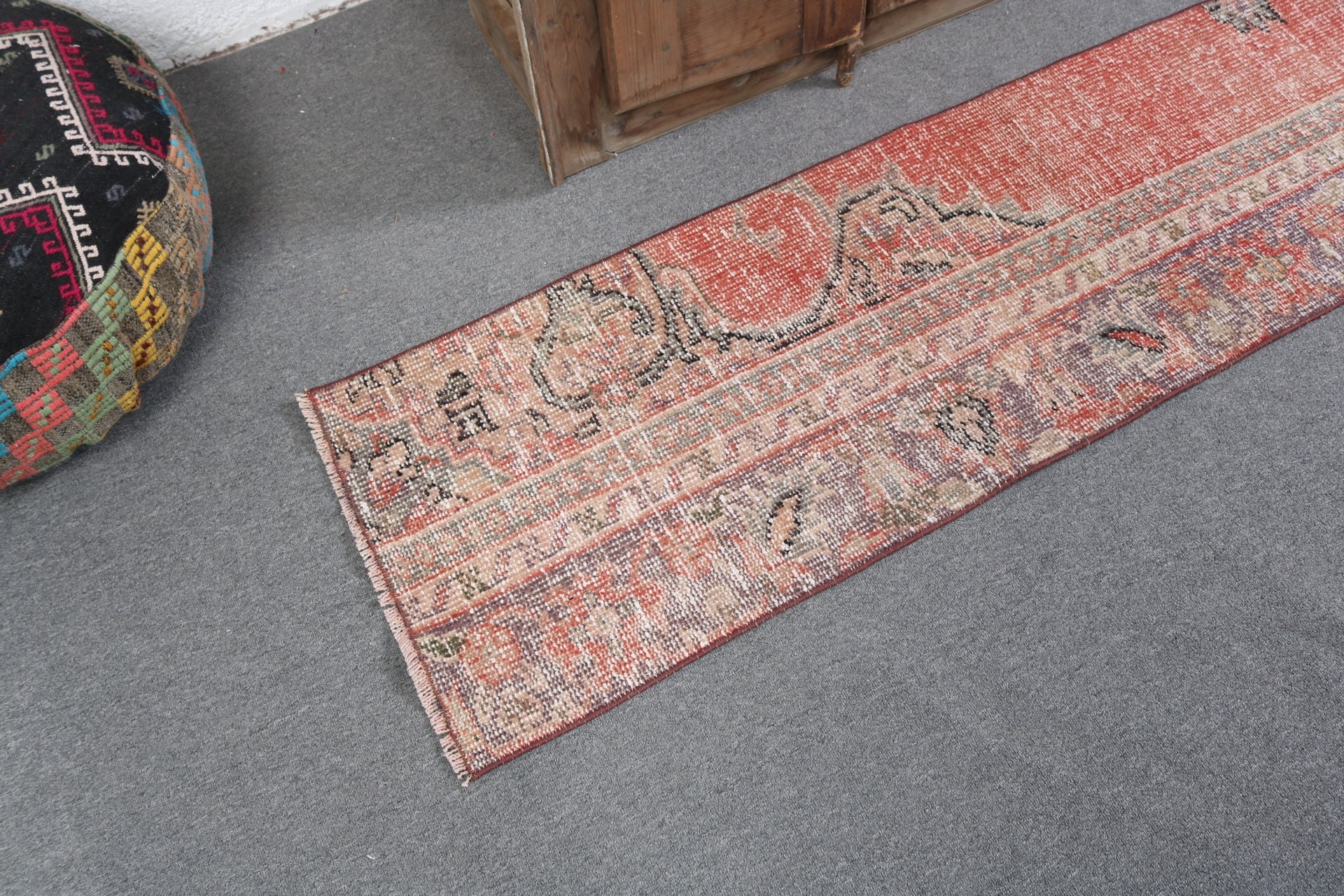 1.6x6 ft Runner Halıları, Koridor Halısı, Uzun Yolluk Halısı, Yer Halısı, Türk Halıları, Kırmızı Geometrik Halı, Etnik Halılar, Vintage Halı