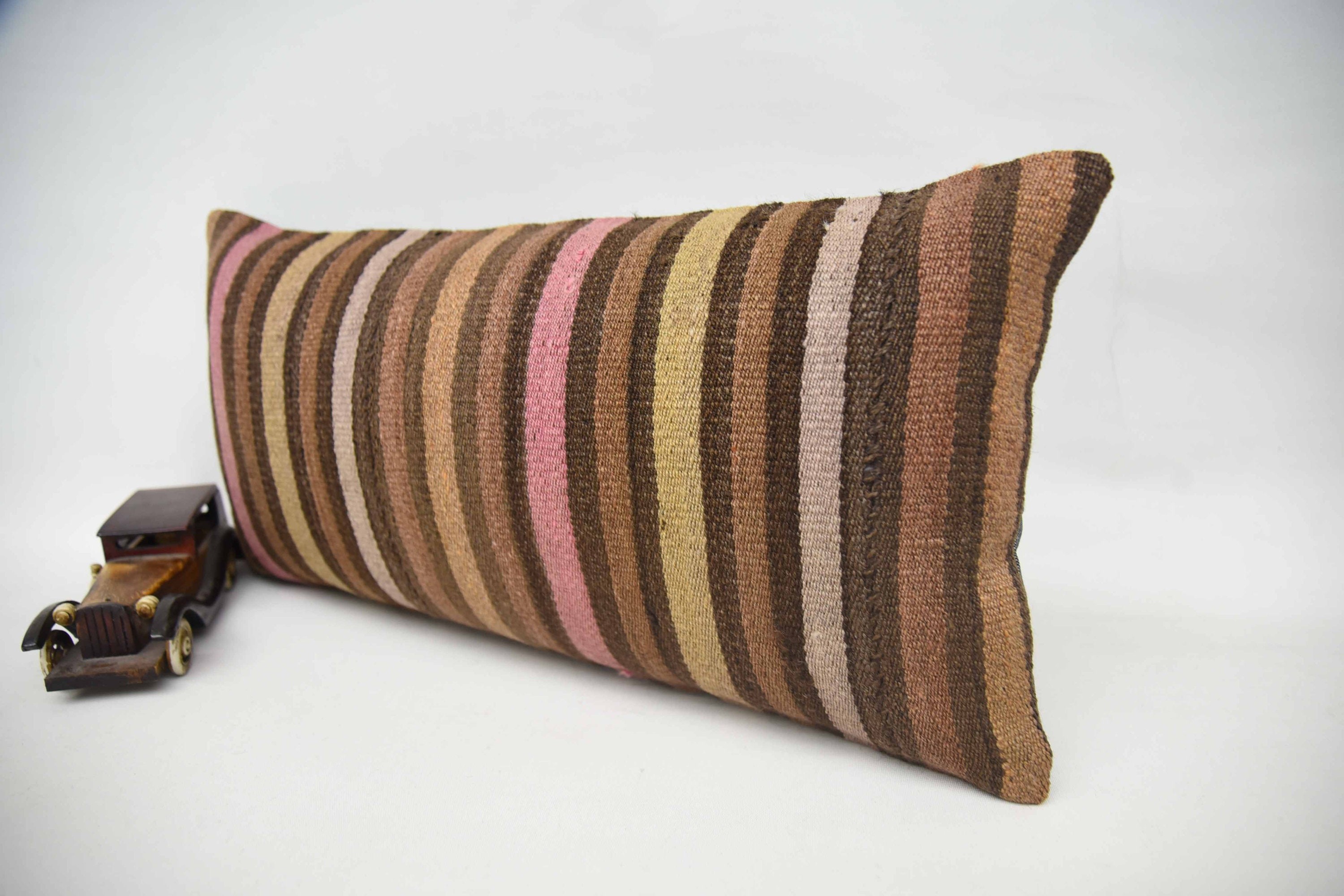 Interior Designer Pillow, Sofa Pillow Case, Kilim Cushion Sham, Couch Pillow Cover, 12"x24" Brown Pillow Sham, Boho Pillow Sham Cover