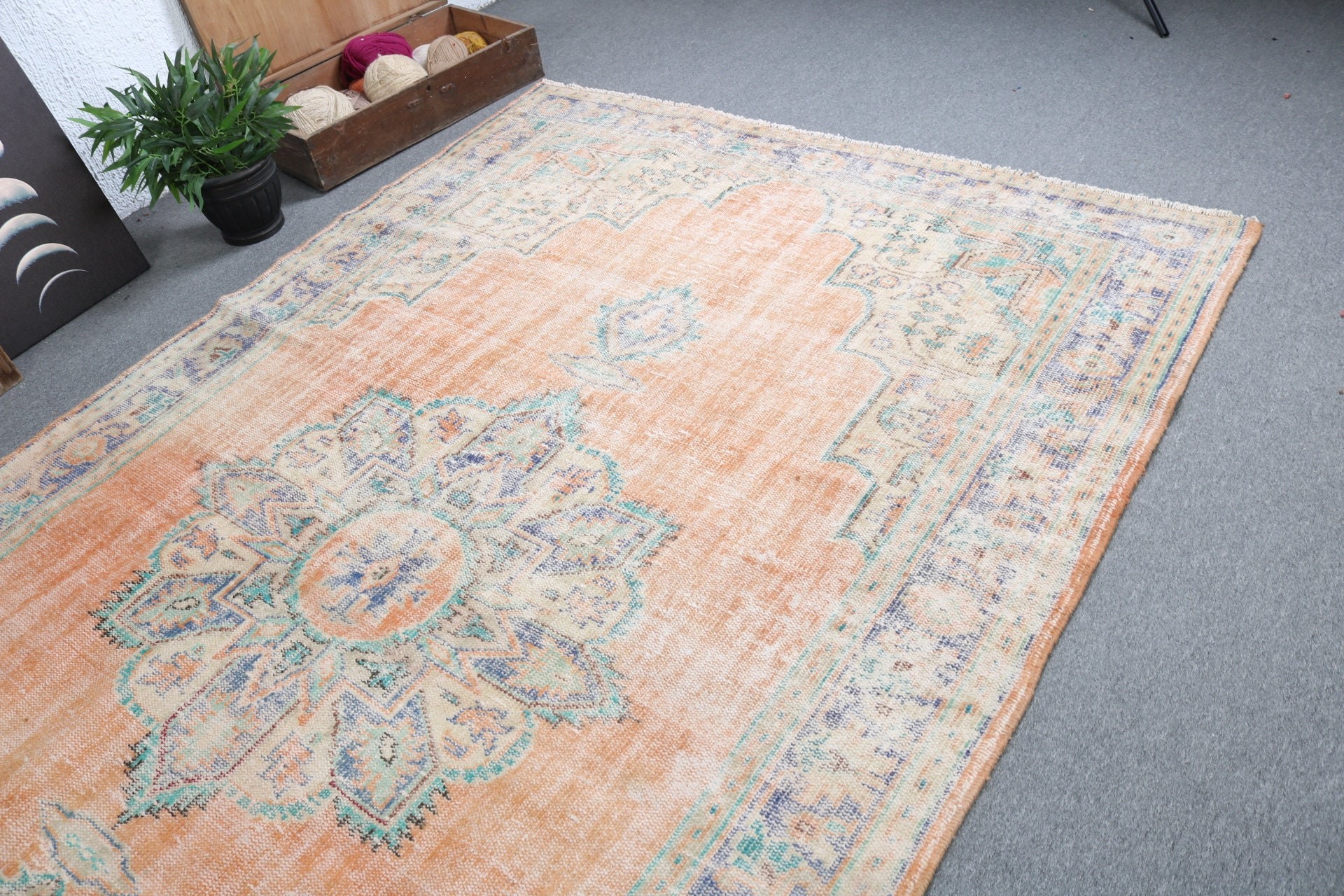 6.2x9.8 ft Large Rugs, Orange Geometric Rug, Dining Room Rug, Boho Rug, Floor Rugs, Vintage Rug, Statement Rug, Turkish Rug, Large Boho Rug