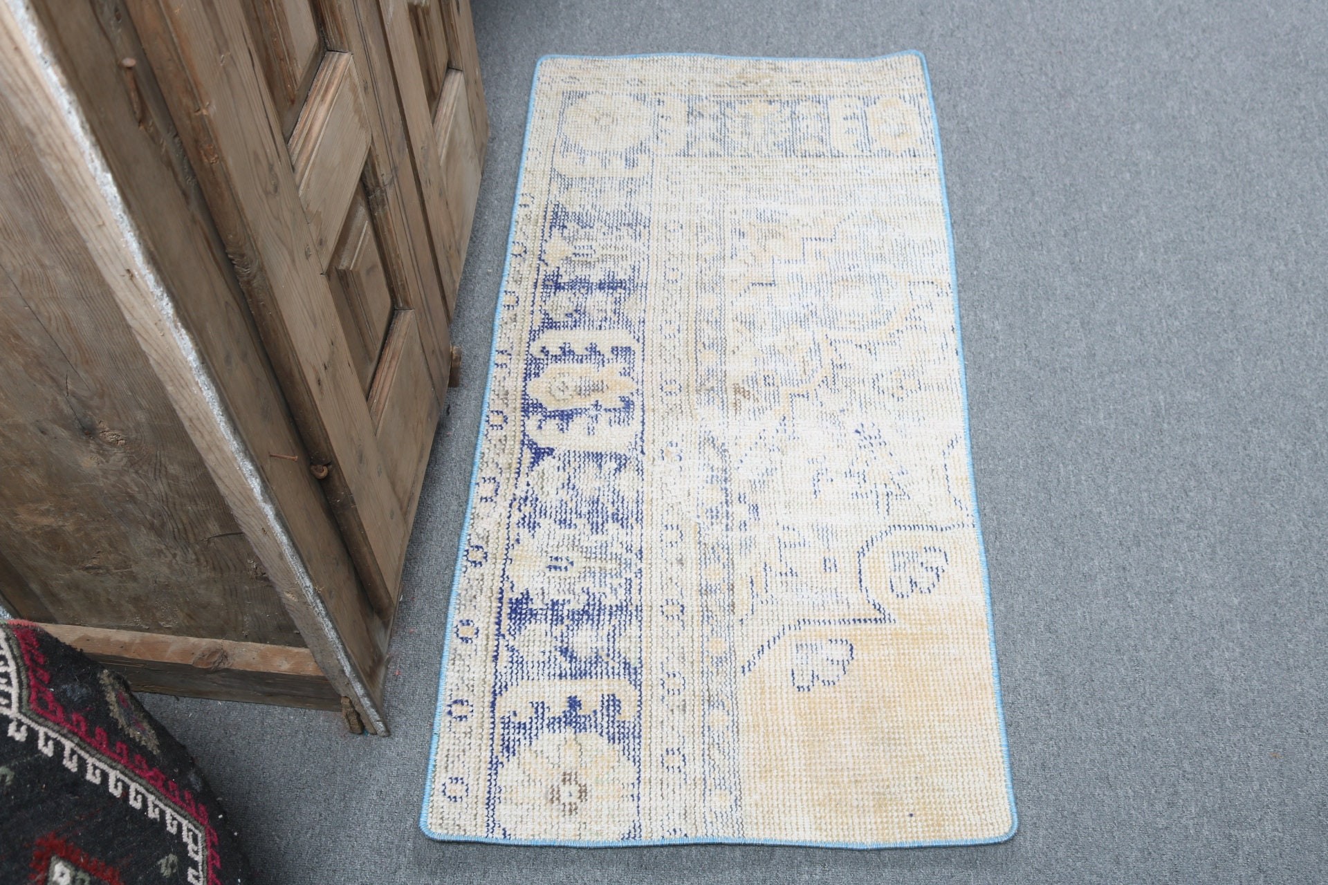 Vintage Halı, Düz Dokuma Halılar, Boho Halı, Paspas Halısı, 1.9x3.8 ft Küçük Halı, Bej Yatak Odası Halıları, Nötr Halılar, Çocuk Odası Halıları, Türk Halıları