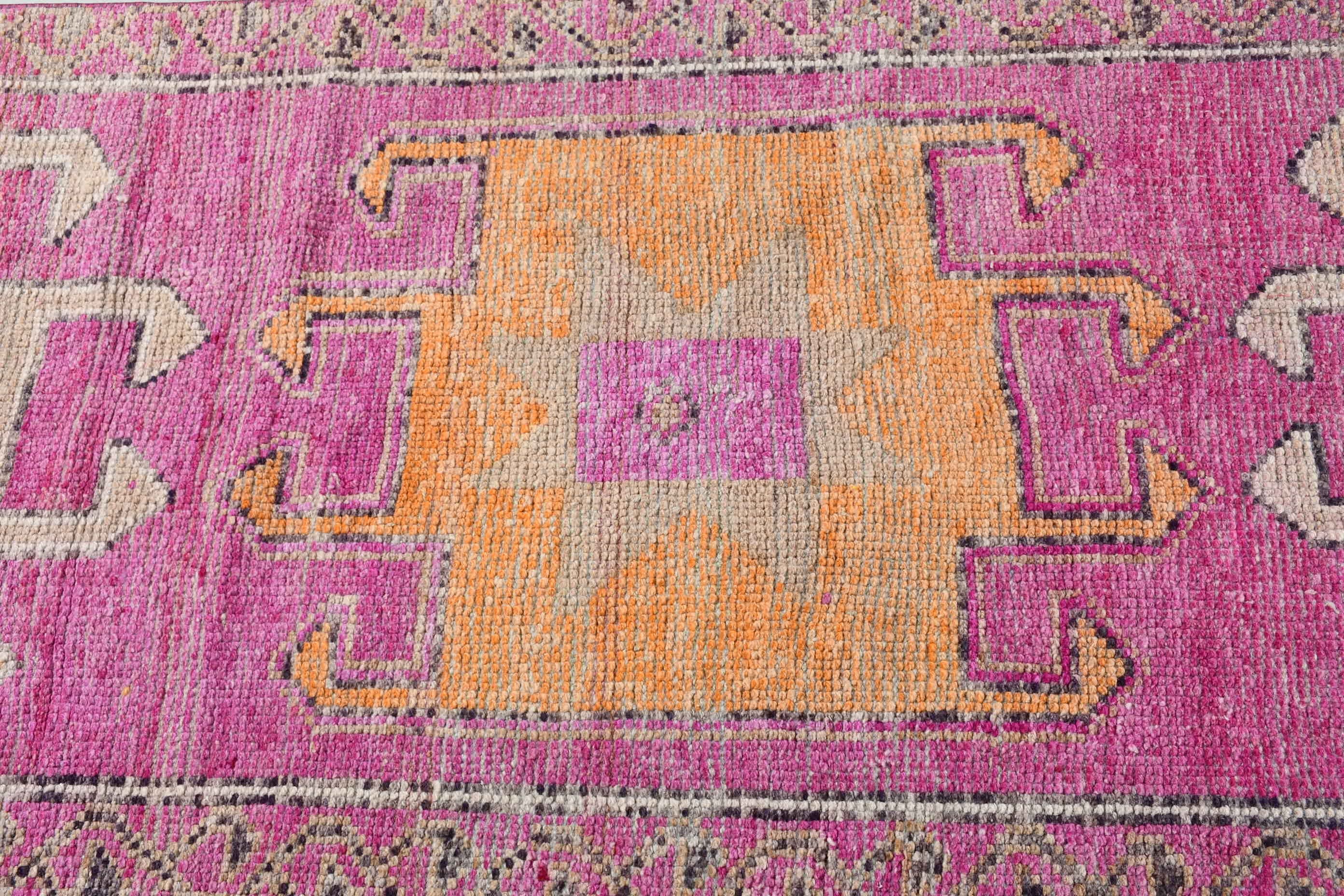 Stair Rug, Wool Rugs, Antique Rug, Natural Rug, Rugs for Stair, Vintage Rug, Pink Kitchen Rugs, 3.1x11.1 ft Runner Rug, Turkish Rug