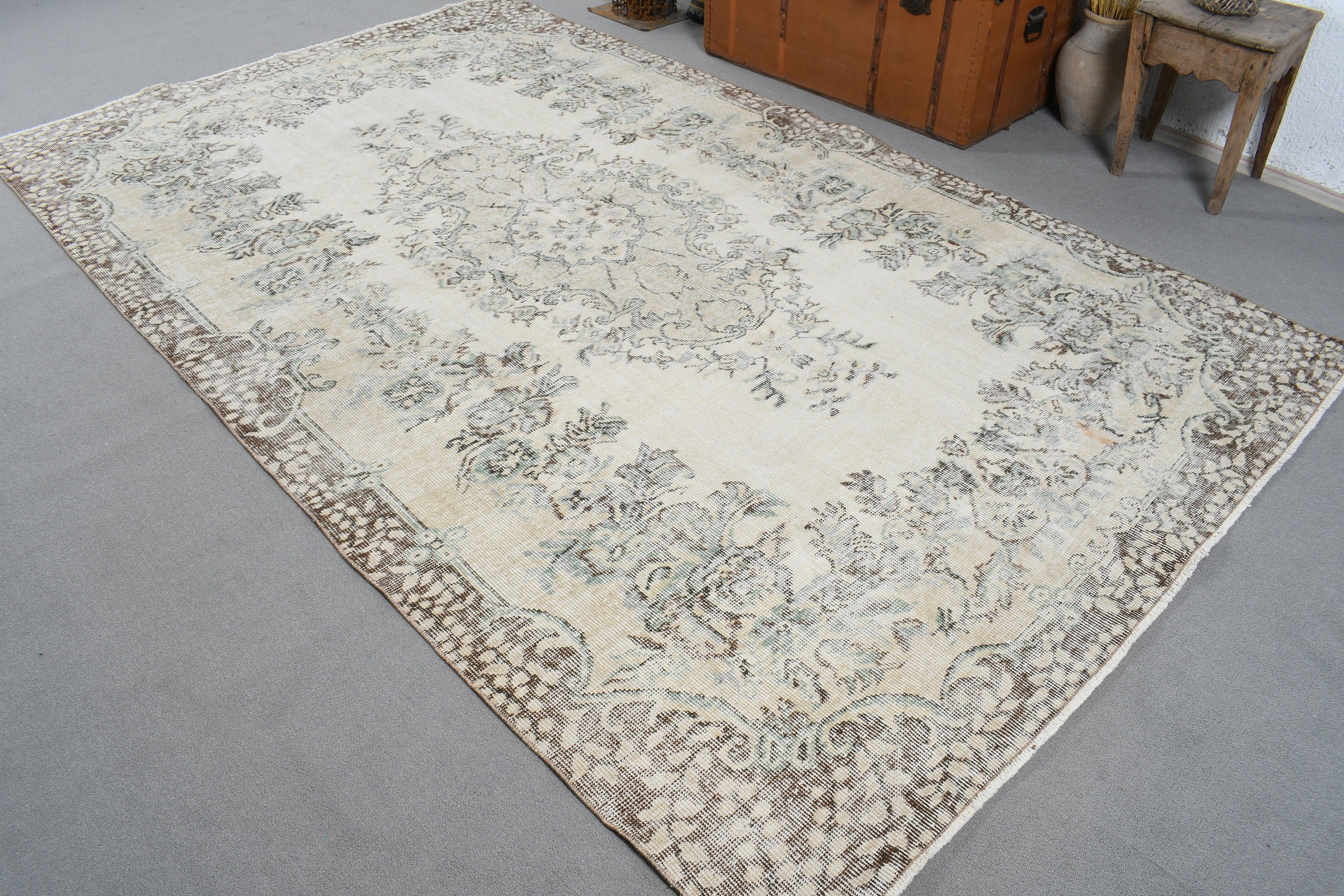 Home Decor Rugs, Salon Rugs, Bedroom Rug, Turkish Rugs, Floor Rugs, 6.1x9.8 ft Large Rug, Beige Statement Rug, Vintage Rug, Large Boho Rug