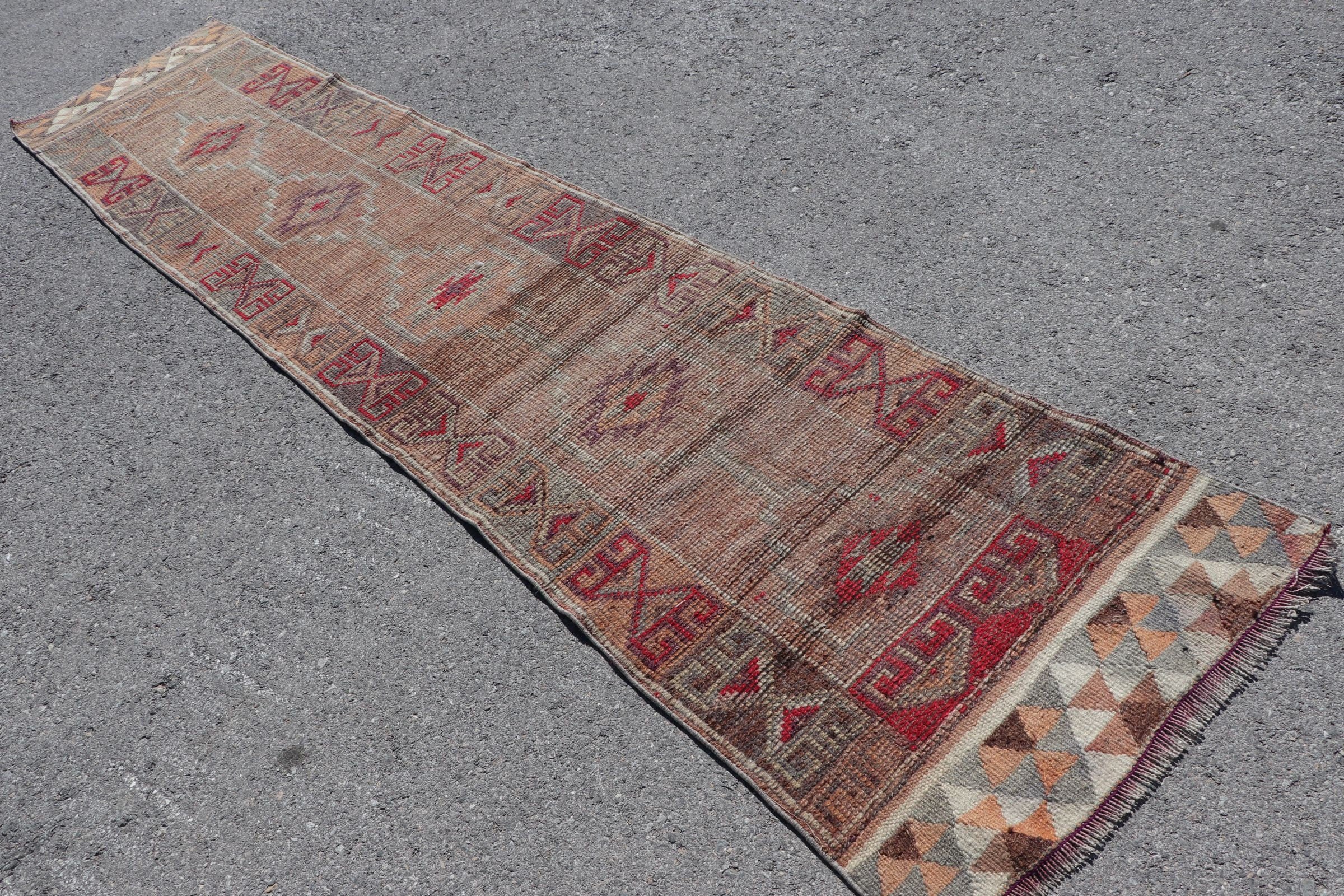 Rugs for Hallway, Oriental Rugs, Kitchen Rugs, Stair Rug, Vintage Rug, Brown Bedroom Rugs, Turkish Rug, 2.6x11.8 ft Runner Rug, Wool Rug