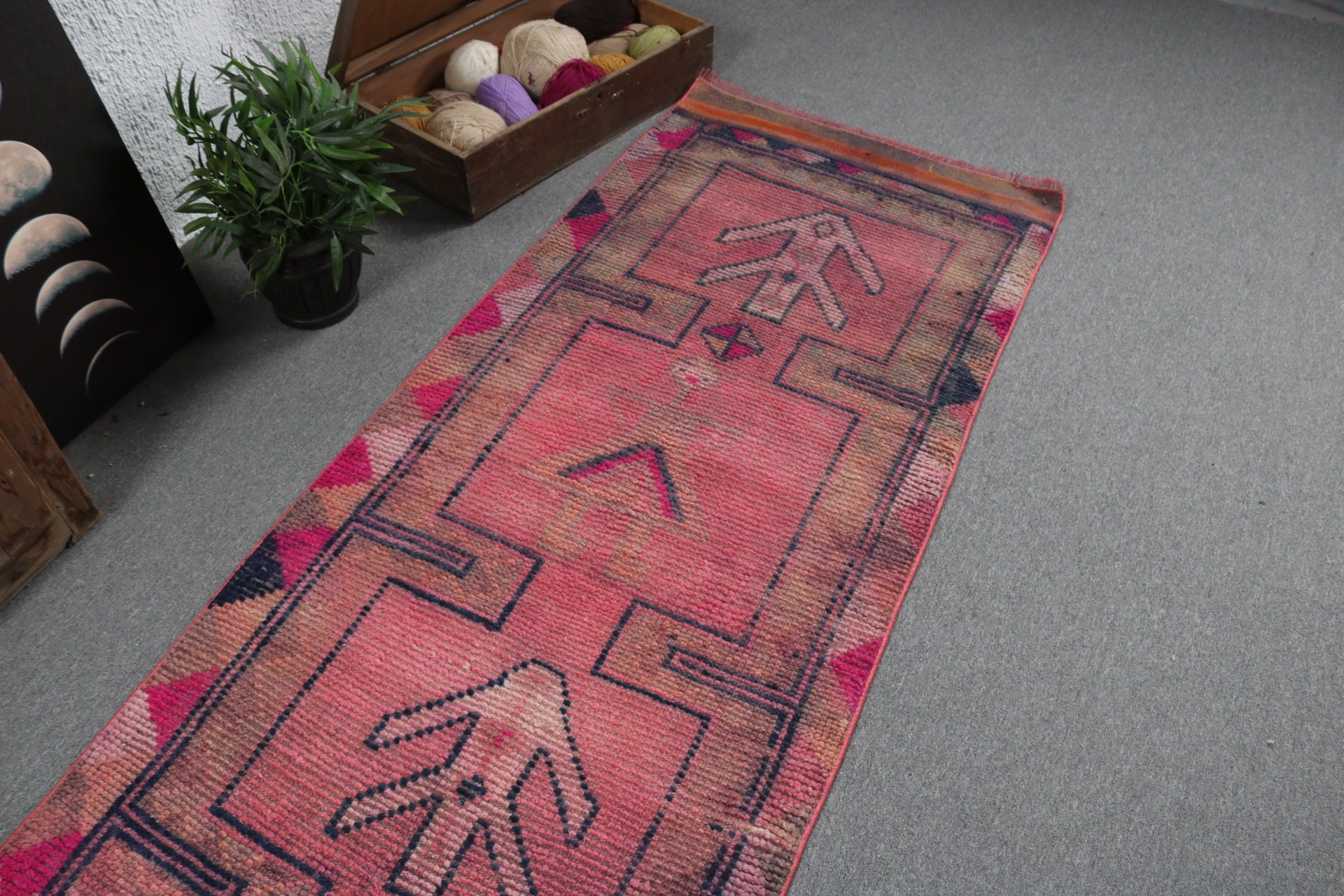 Corridor Rugs, Anatolian Rug, Luxury Rug, Pink Wool Rugs, 2.9x10.8 ft Runner Rug, Vintage Rug, Turkish Rug, Rugs for Stair, Stair Rug