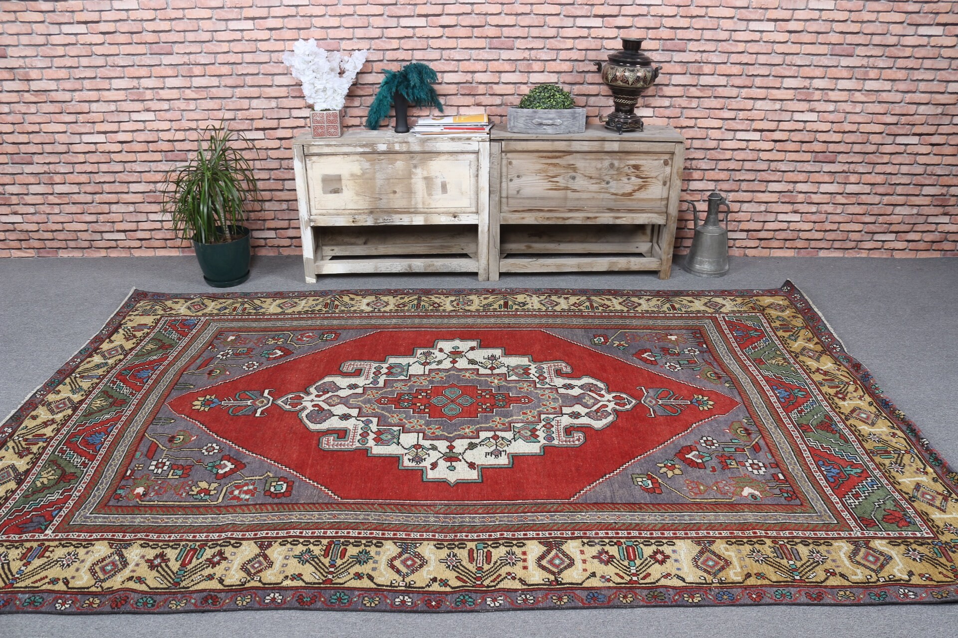 Red Moroccan Rug, Oushak Rug, Vintage Rug, Turkish Rug, Living Room Rug, Home Decor Rugs, Handwoven Rug, 5.8x9.4 ft Large Rug, Bedroom Rug