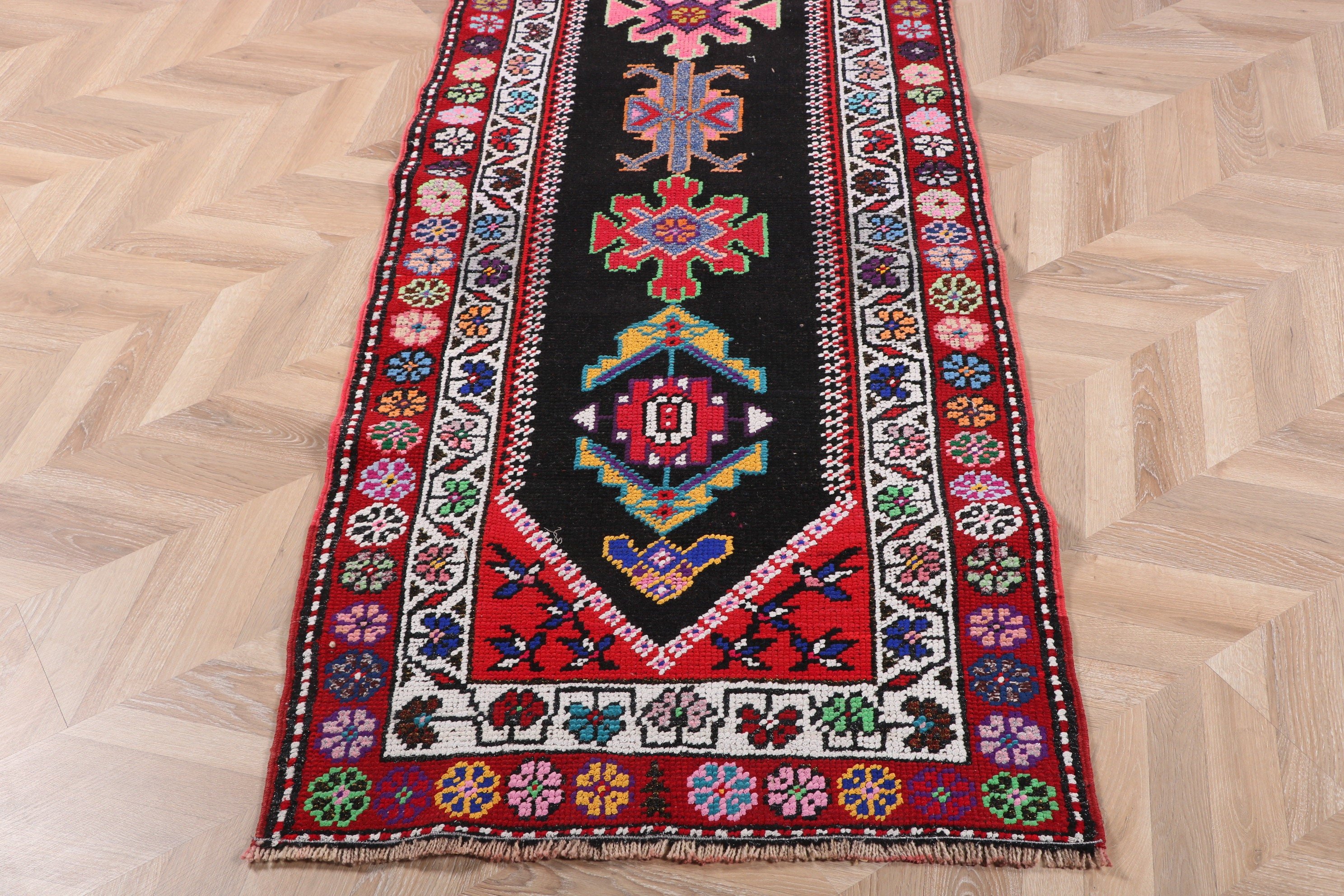 Siyah 2.7x10.5 ft Runner Halı, Yer Halısı, Antika Halılar, Açıklama Halıları, Koridor Halısı, Türk Halıları, Mutfak Halısı, Vintage Halılar