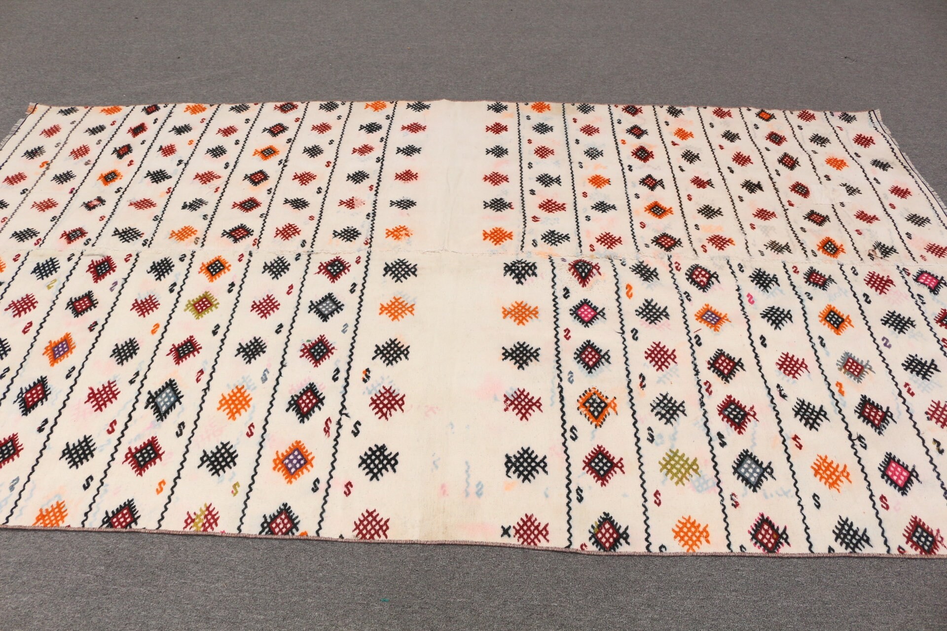 Anadolu Halısı, Türk Halısı, Beyaz Şark Halısı, Oryantal Halısı, Oturma Odası Halıları, Salon Halısı, Kilim, 5.4x9.5 ft Büyük Halı, Vintage Halı