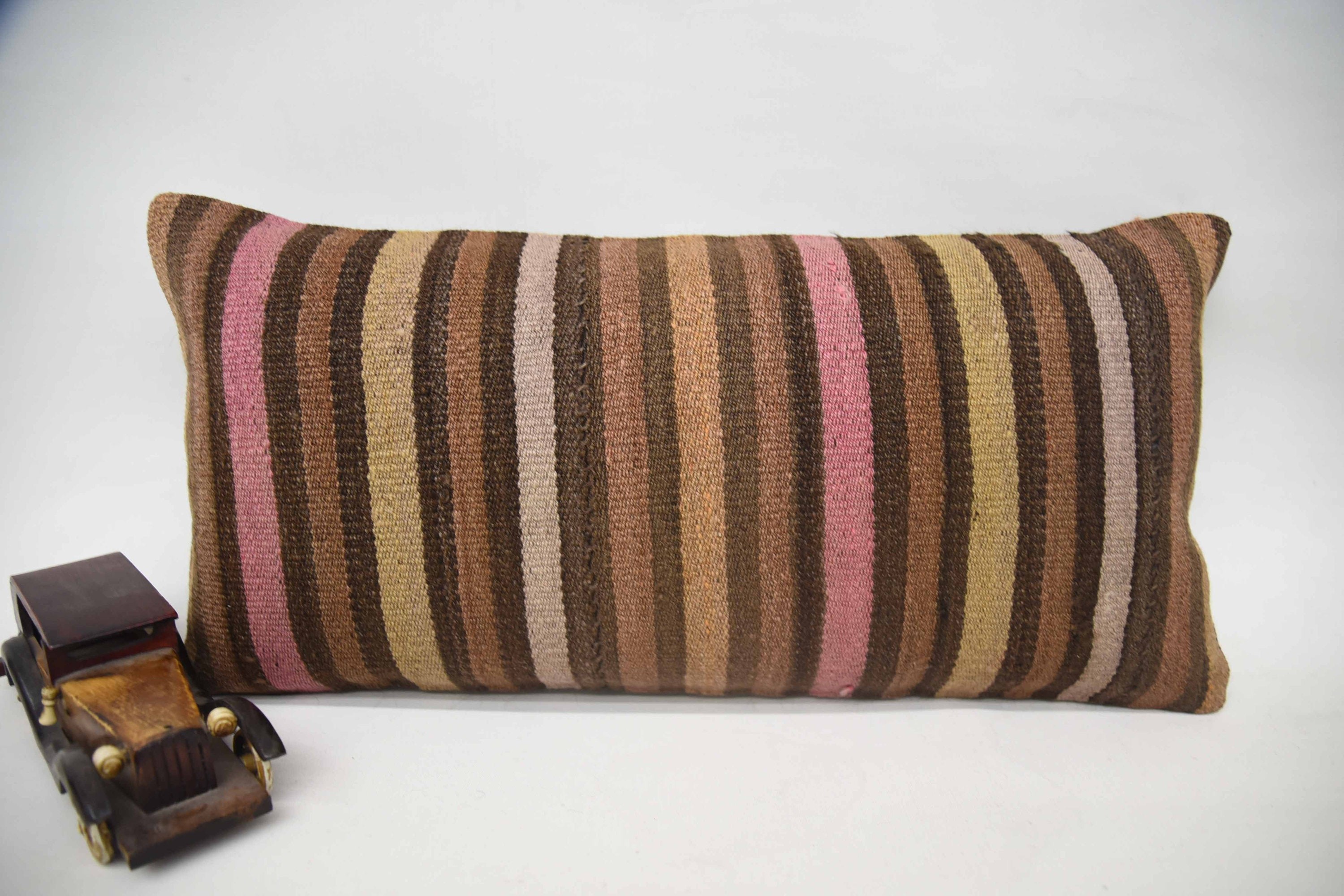 Interior Designer Pillow, Sofa Pillow Case, Kilim Cushion Sham, Couch Pillow Cover, 12"x24" Brown Pillow Sham, Boho Pillow Sham Cover