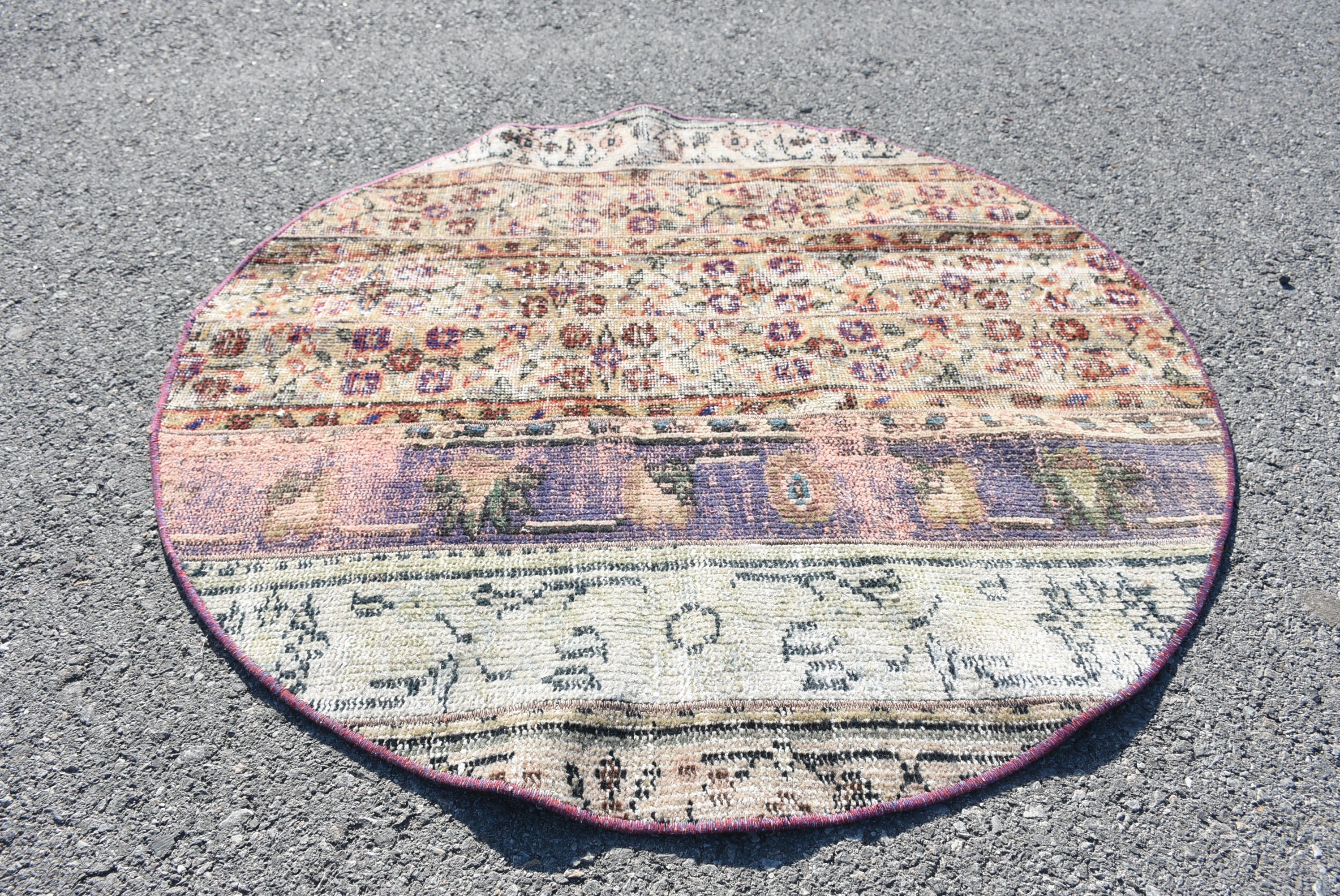 Turkish Rugs, Floor Rug, Wall Hanging Rug, Nursery Rugs, Art Rug, Purple  3.4x3.4 ft Small Rug, Vintage Rug