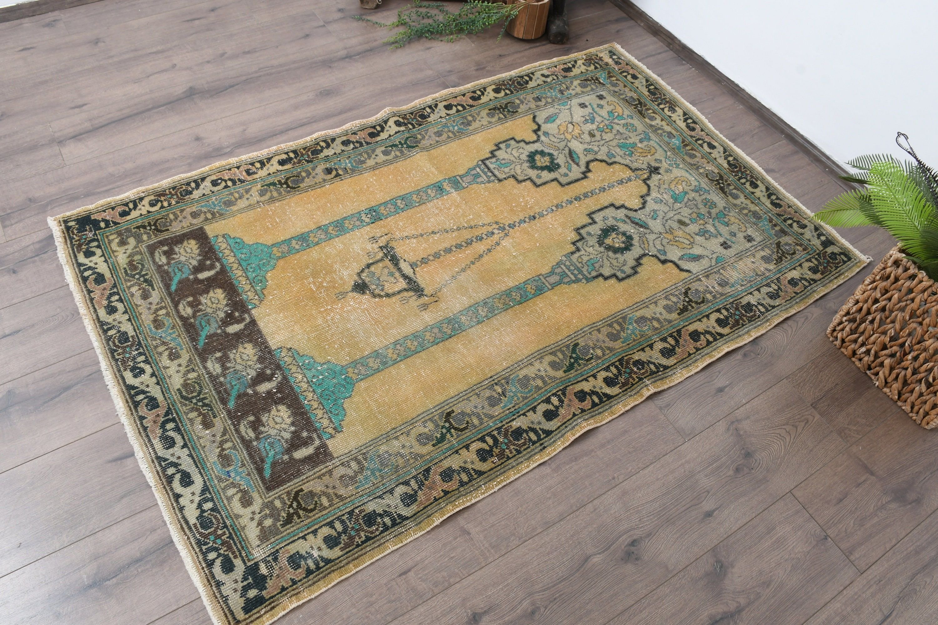 Turkish Rug, Moroccan Rugs, Yellow Home Decor Rugs, Natural Rug, Nursery Rug, Kitchen Rug, 3.4x5.5 ft Accent Rugs, Vintage Rug, Bedroom Rug