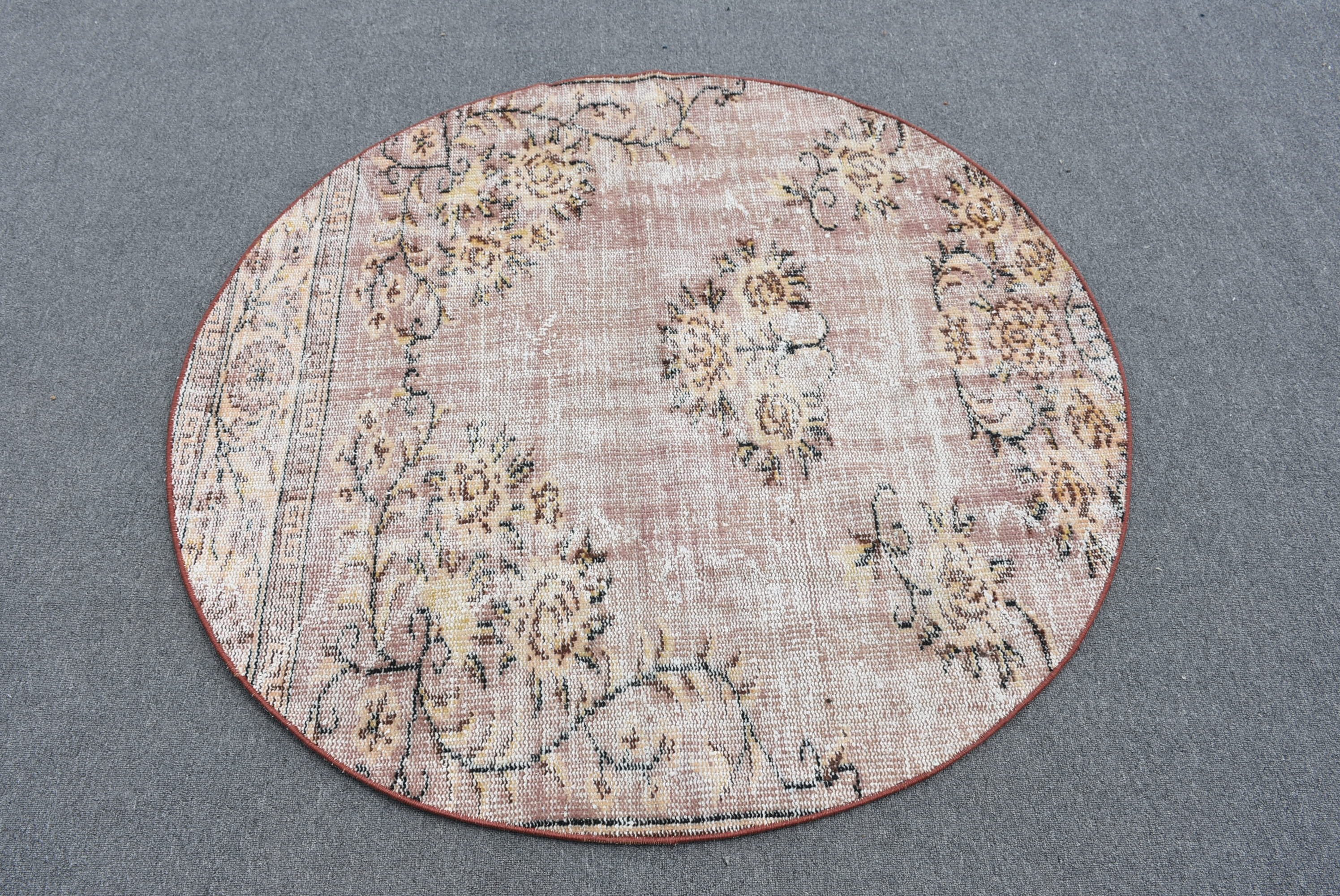 Kitchen Rugs, Floor Rug, Turkish Rugs, Pink Wool Rug, 4.5x4.5 ft Accent Rug, Bedroom Rug, Vintage Rug, Rugs for Kitchen, Home Decor Rug