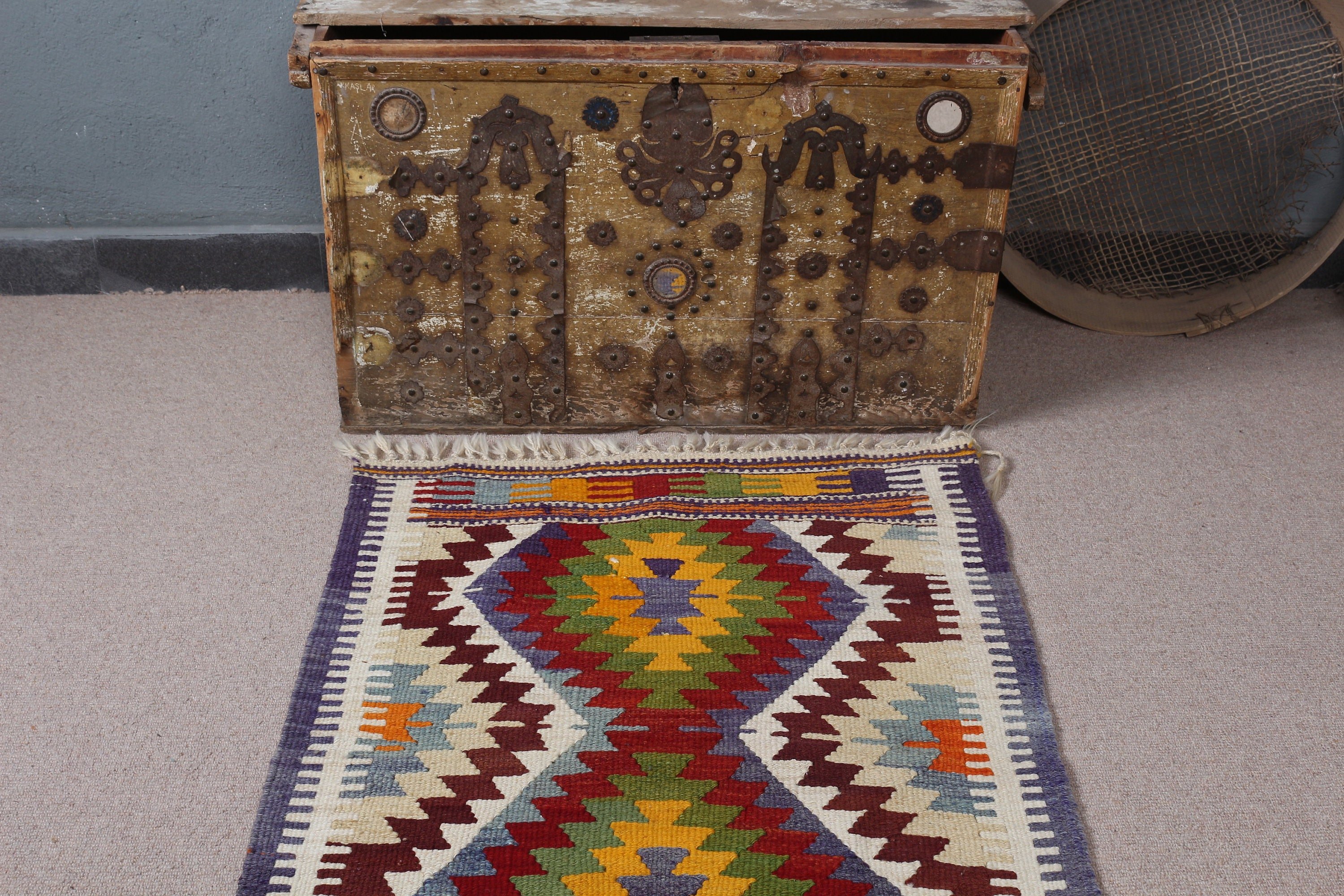 Door Mat Rug, Dorm Rug, Oriental Rug, Vintage Rugs, Purple Anatolian Rugs, Kilim, Floor Rug, Turkish Rug, 2.5x3.4 ft Small Rug, Nursery Rug