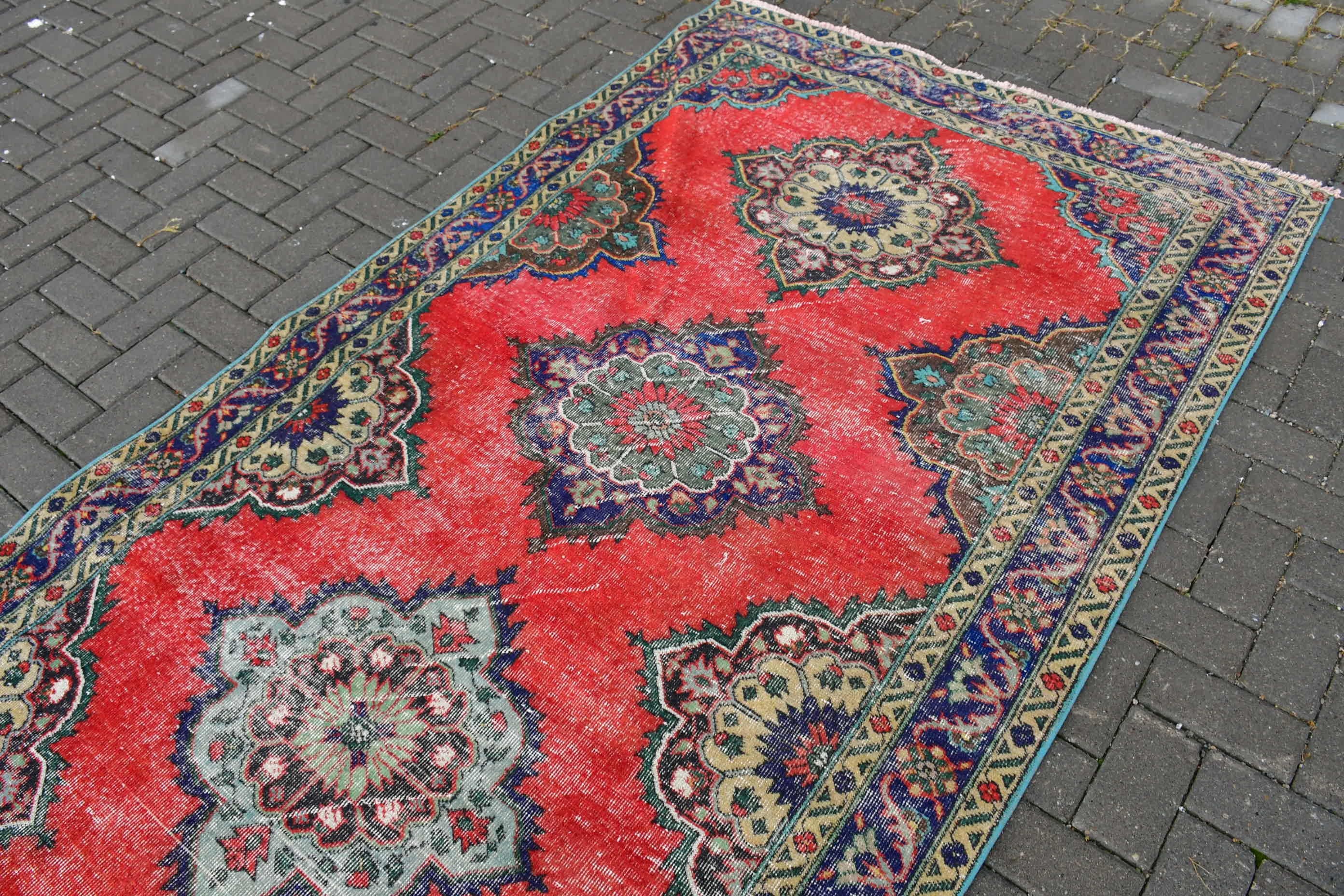 Türk Halıları, Mutfak Halısı, Mutfak Halıları, Sanat Halısı, Vintage Halı, 4.6x12.8 ft Runner Halısı, Oryantal Halılar, Kırmızı Oushak Halıları, Anadolu Halısı